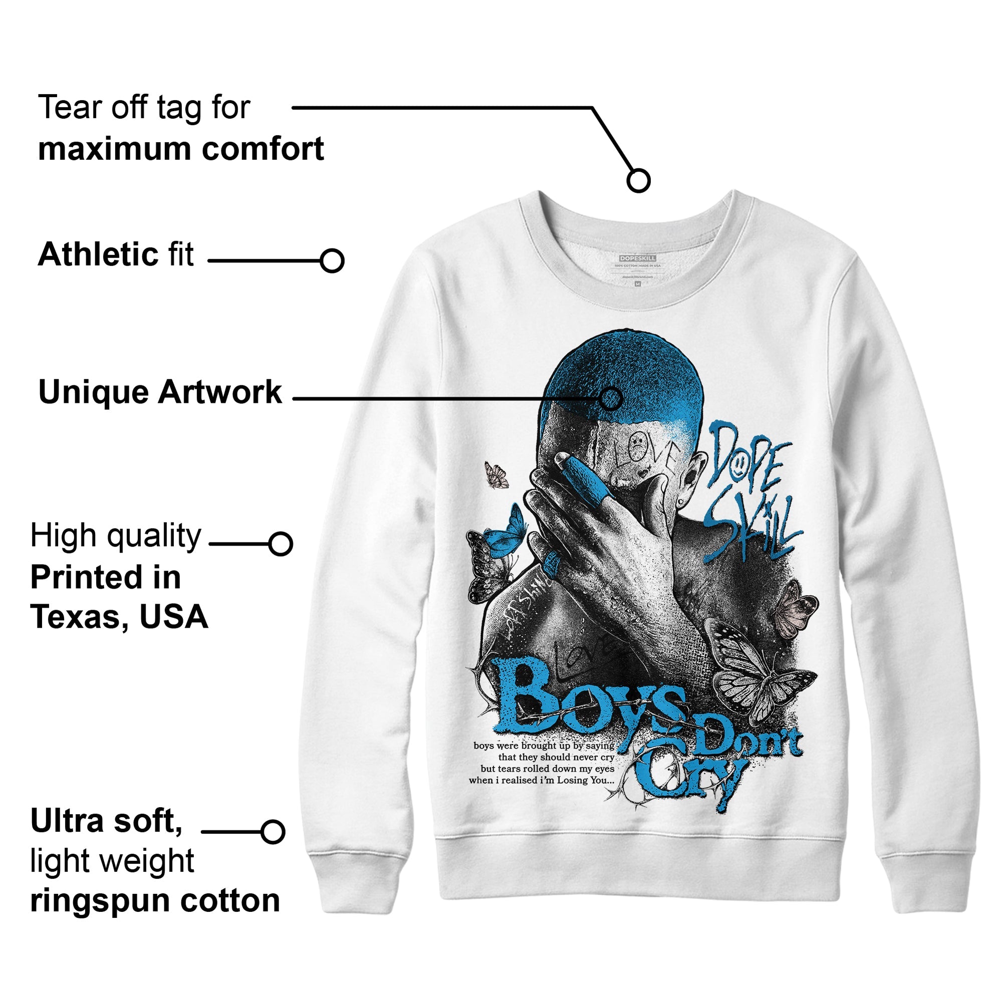 Military Blue 4s superstreetwear Sweatshirt Boys Don't Cry Graphic