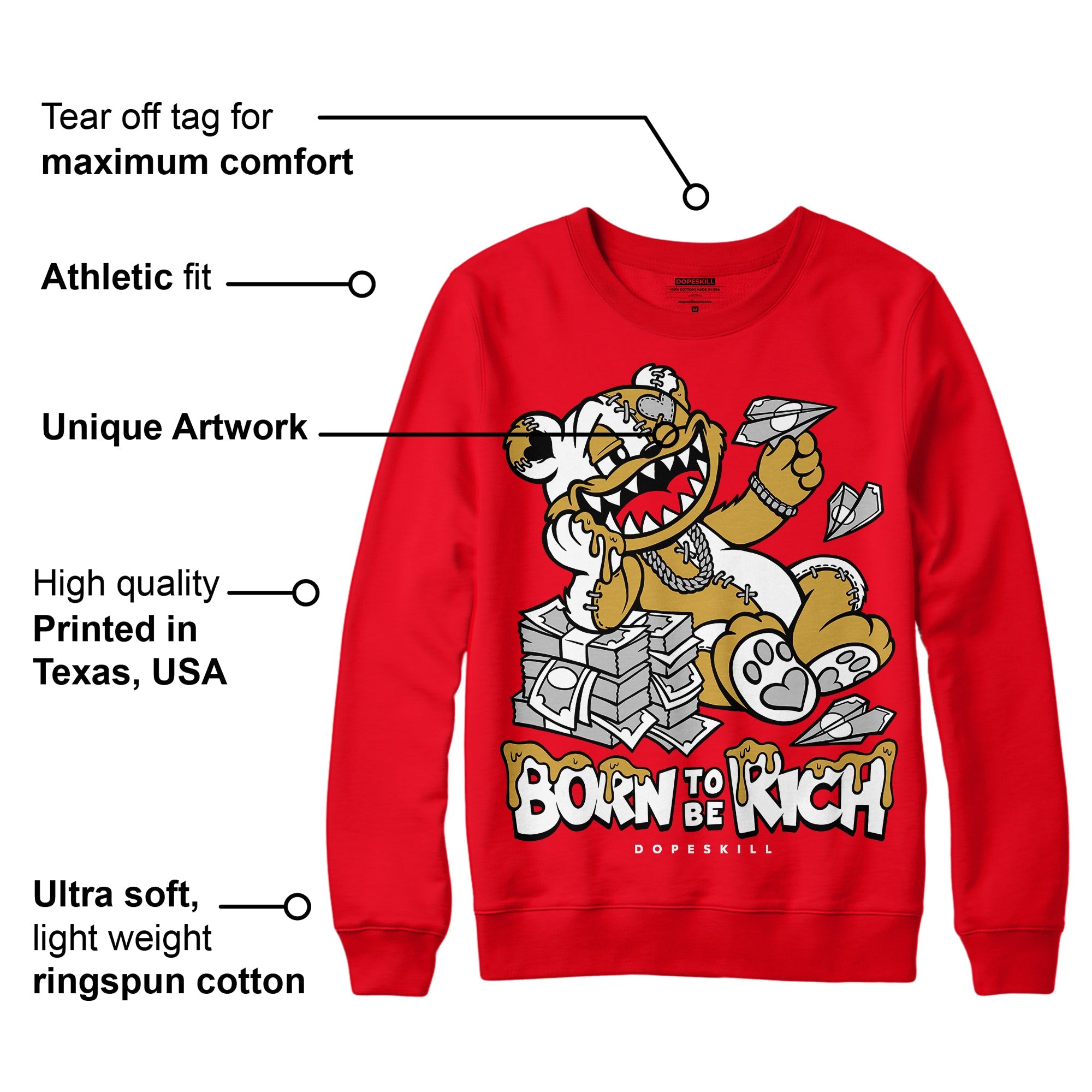 Red Thunder 4s superstreetwear Red Sweatshirt Born To Be Rich Graphic