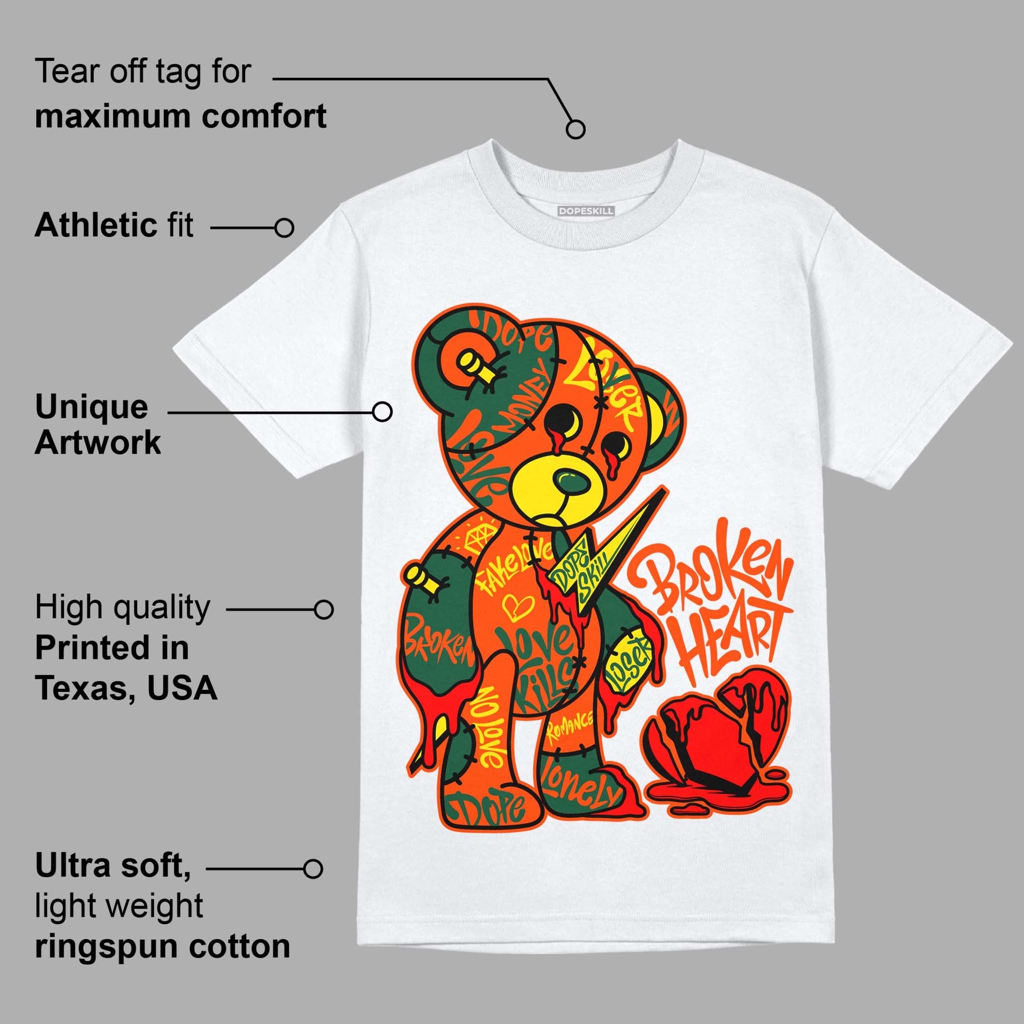 Dunk Low Team Dark Green Orange superstreetwear T-Shirt Broken Heart Graphic