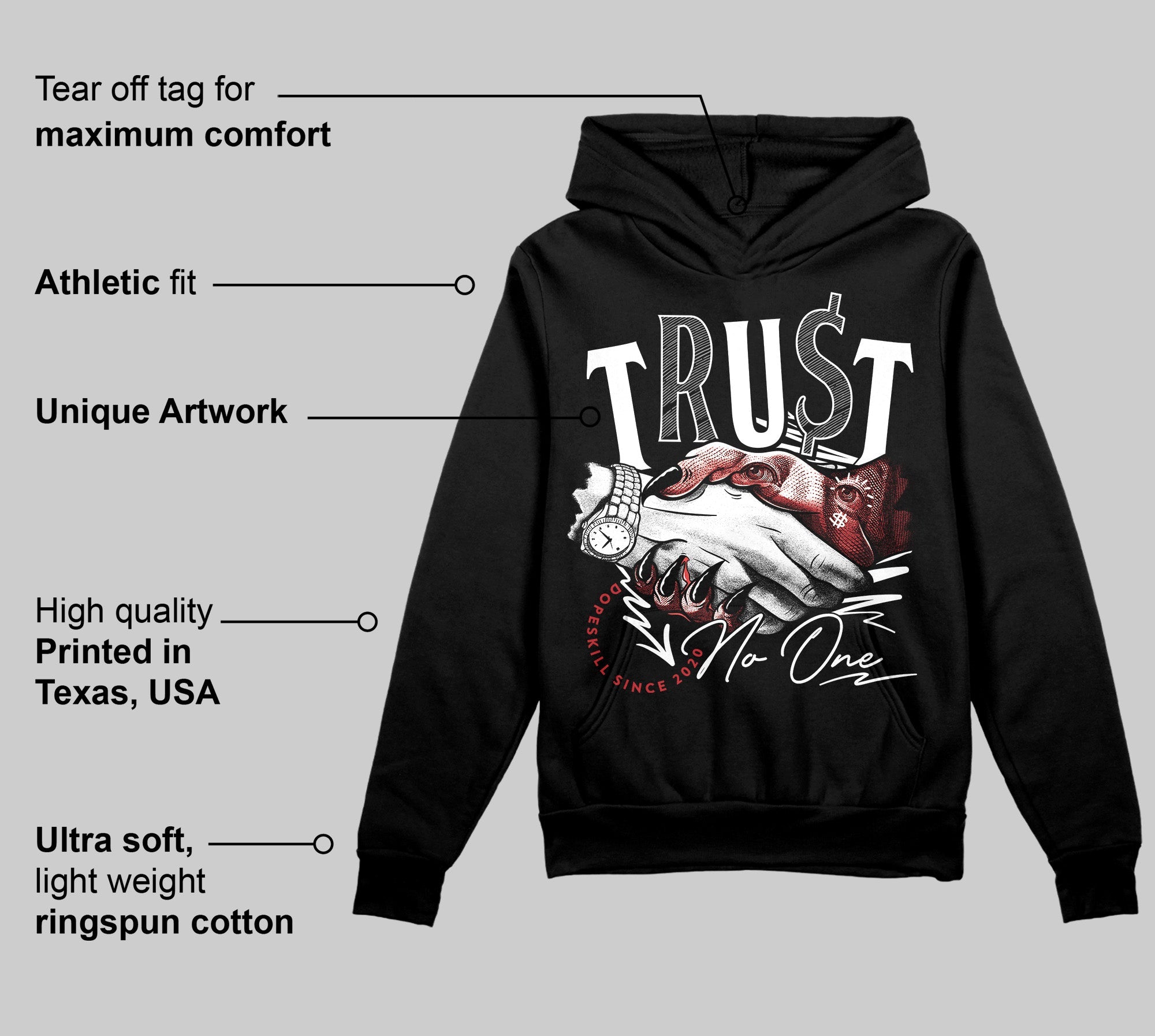 Bred Velvet 11s superstreetwear Hoodie Sweatshirt Trust No One Graphic