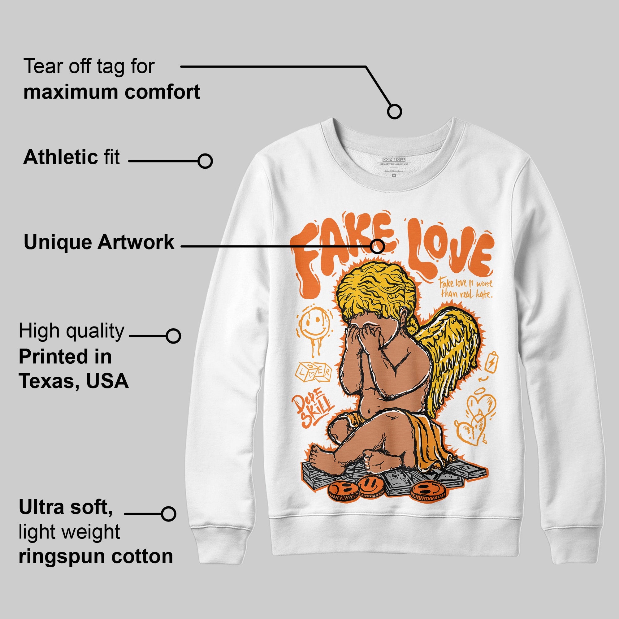 Orange Black White superstreetwear Sweatshirt False Love Graphic
