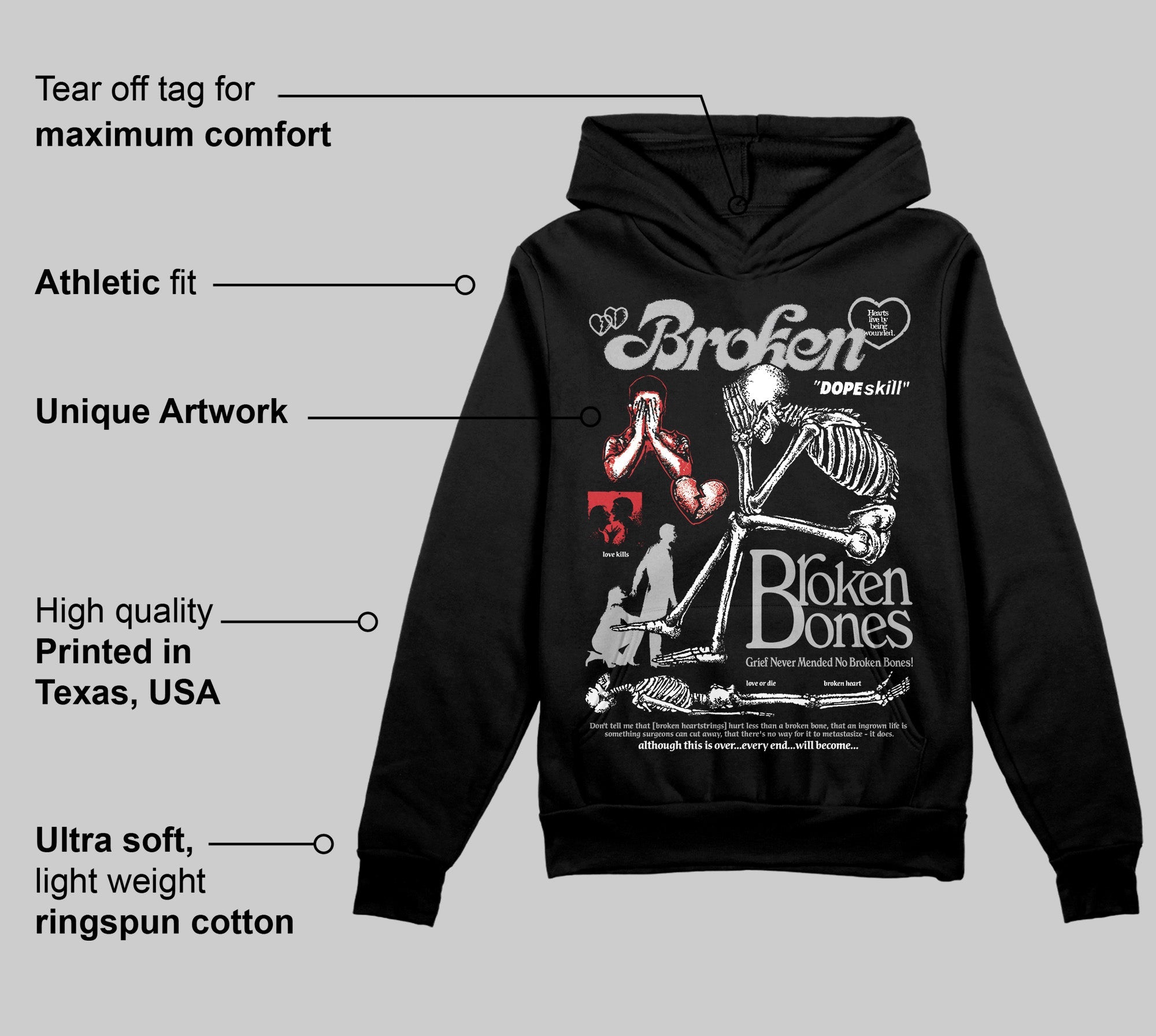 Black Cement 3s superstreetwear Hoodie Sweatshirt Broken Bones Graphic