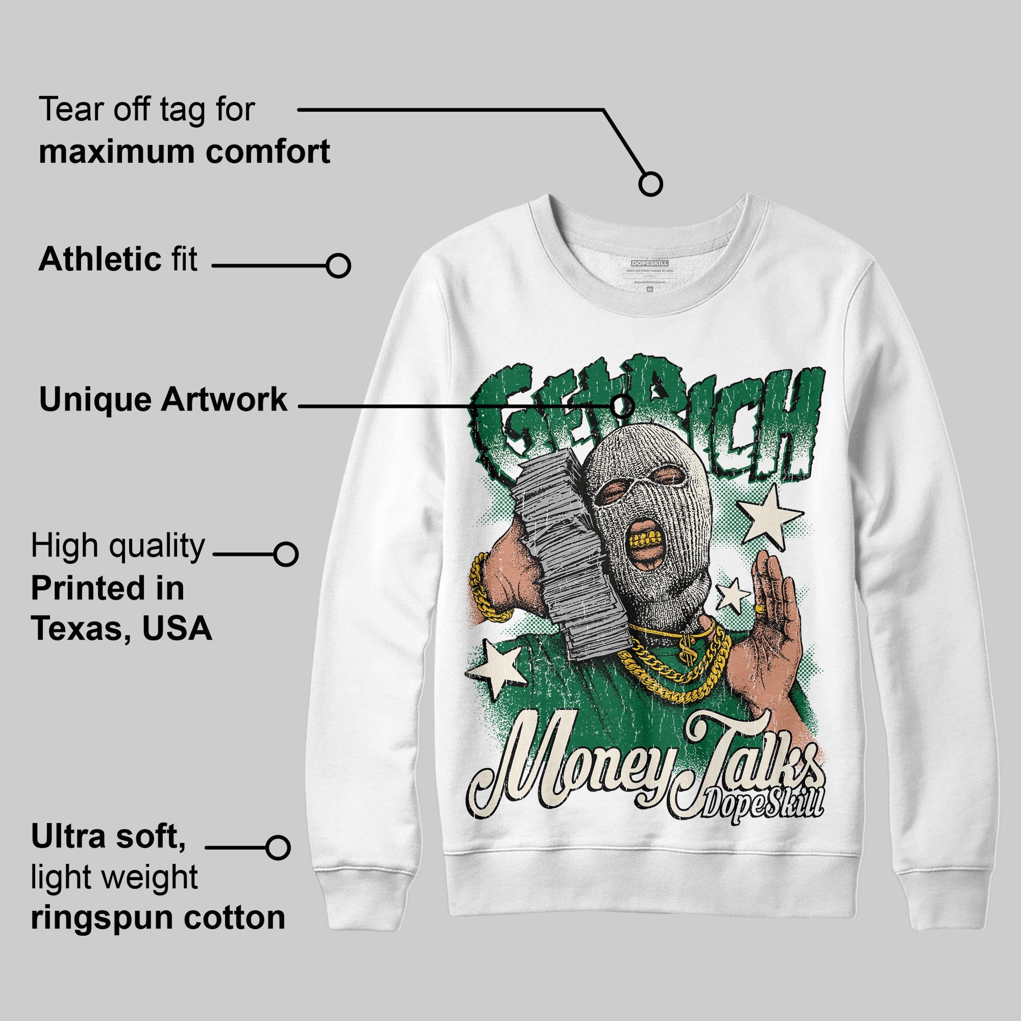 Pine Green 13s superstreetwear Sweatshirt Get Rich Graphic