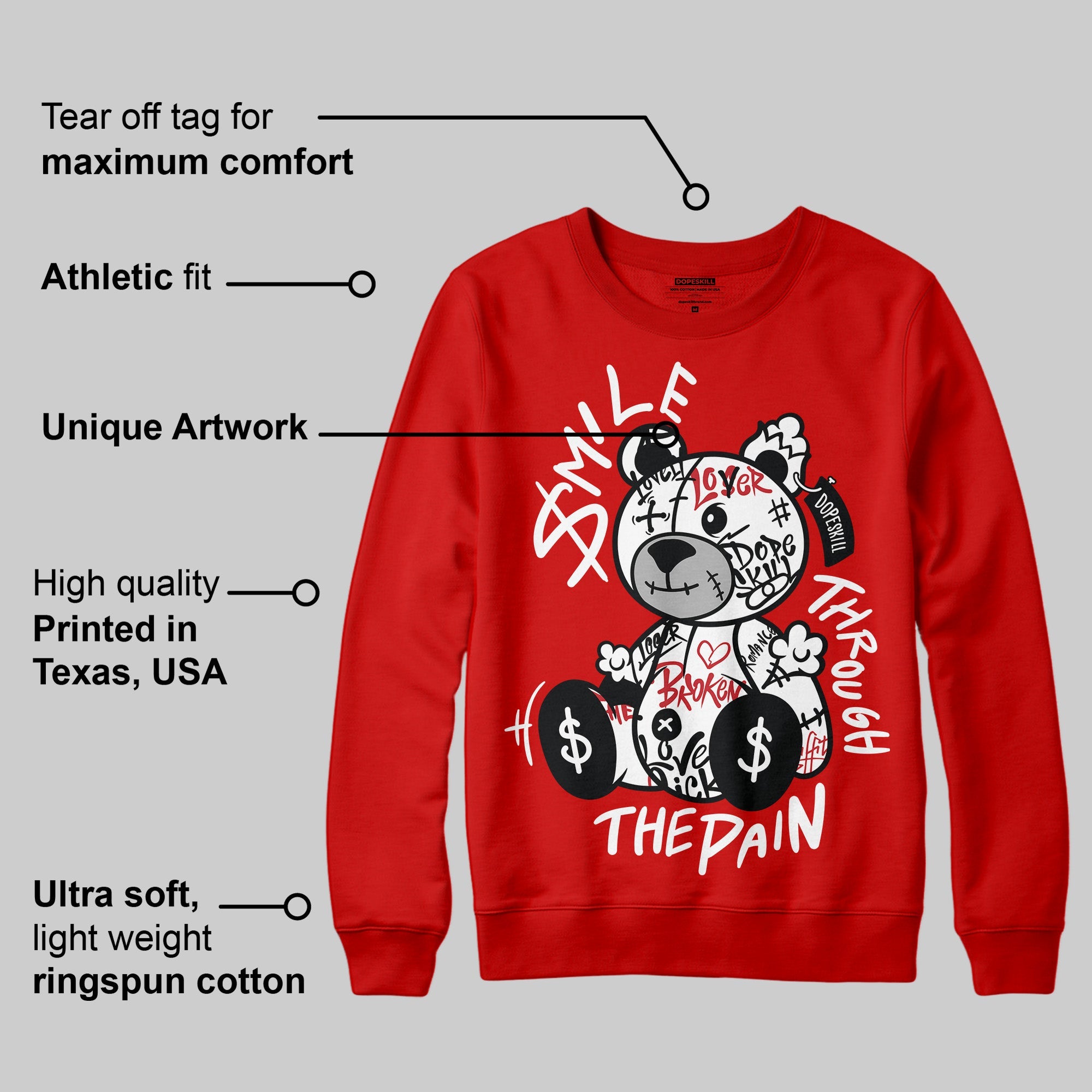 Bred Velvet 11s superstreetwear Red Sweatshirt Smile Through The Pain Graphic