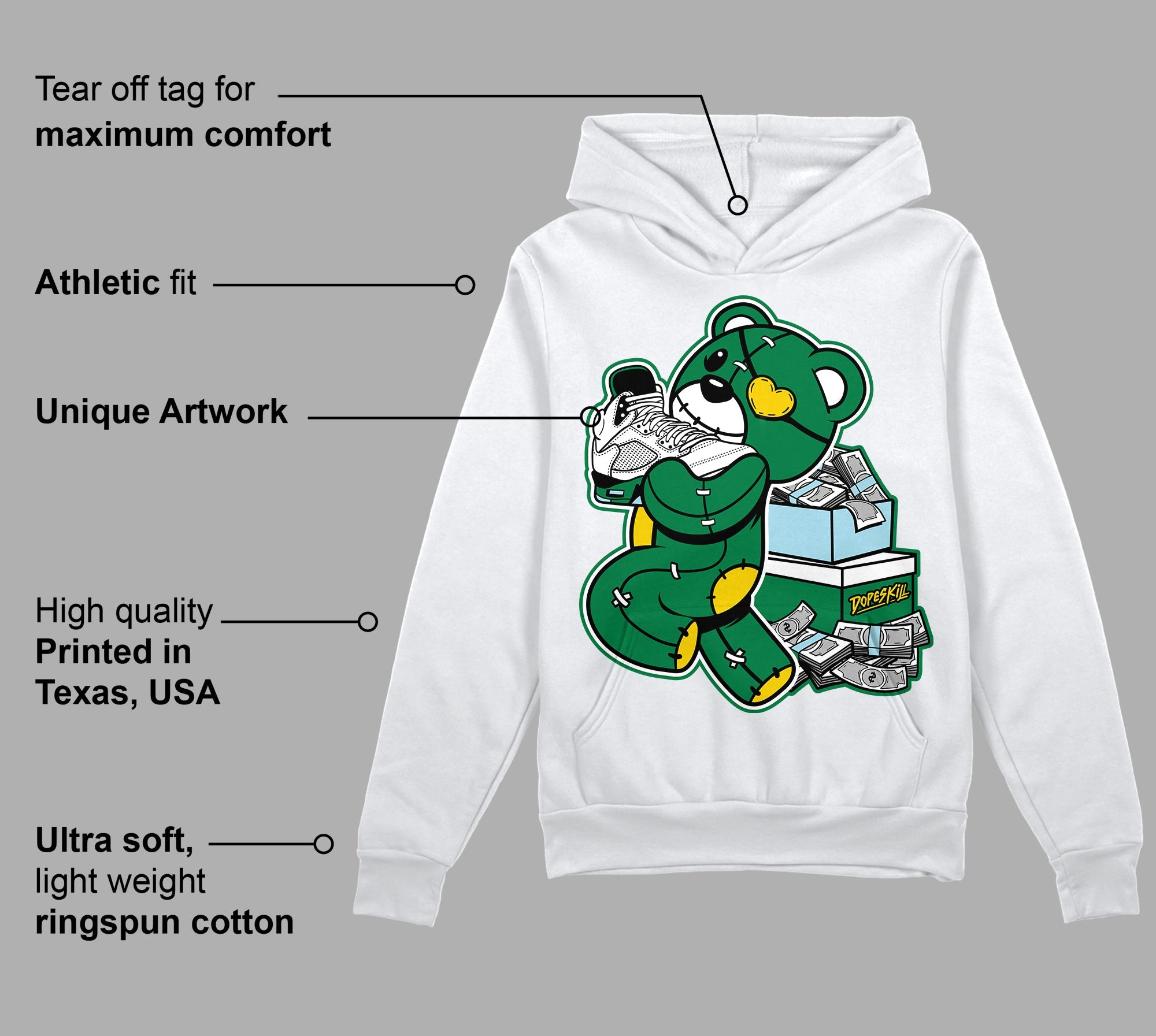 Lucky Green 5s superstreetwear Hoodie Sweatshirt Bear Steals Sneaker Graphic