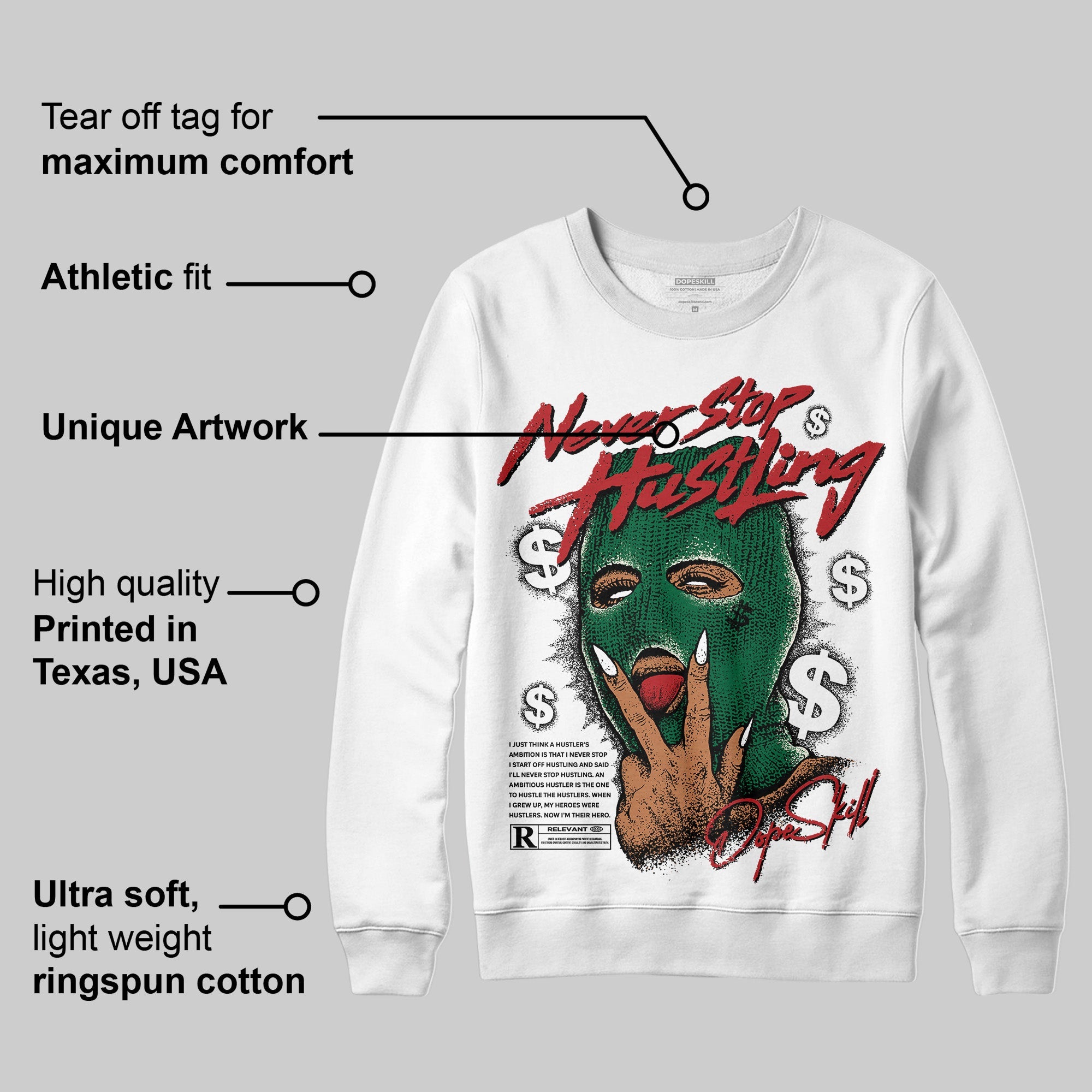 Pine Green 13s superstreetwear Sweatshirt Never Stop Hustling Graphic