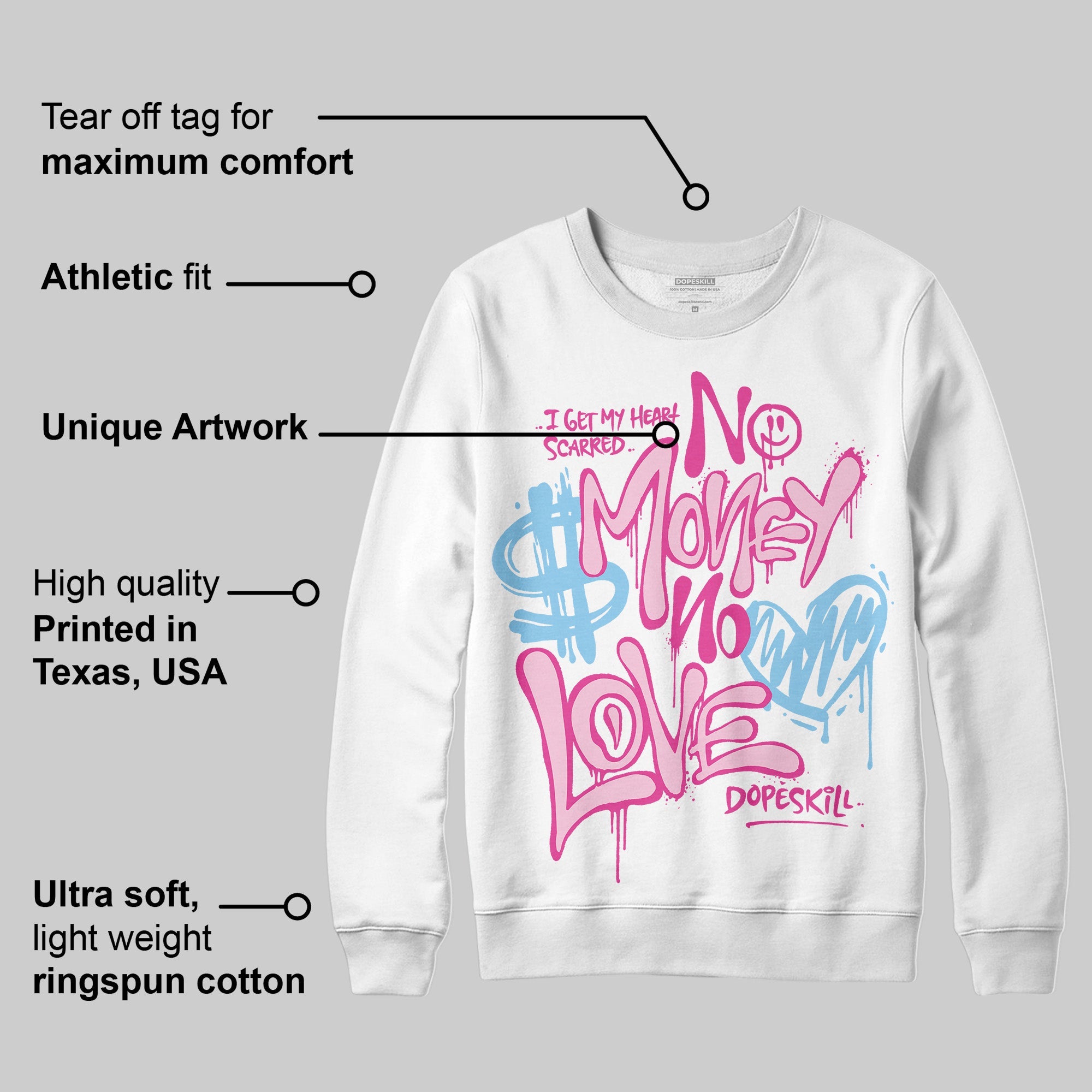 Doernbecher 6s superstreetwear Sweatshirt No Money No Love Typo Graphic