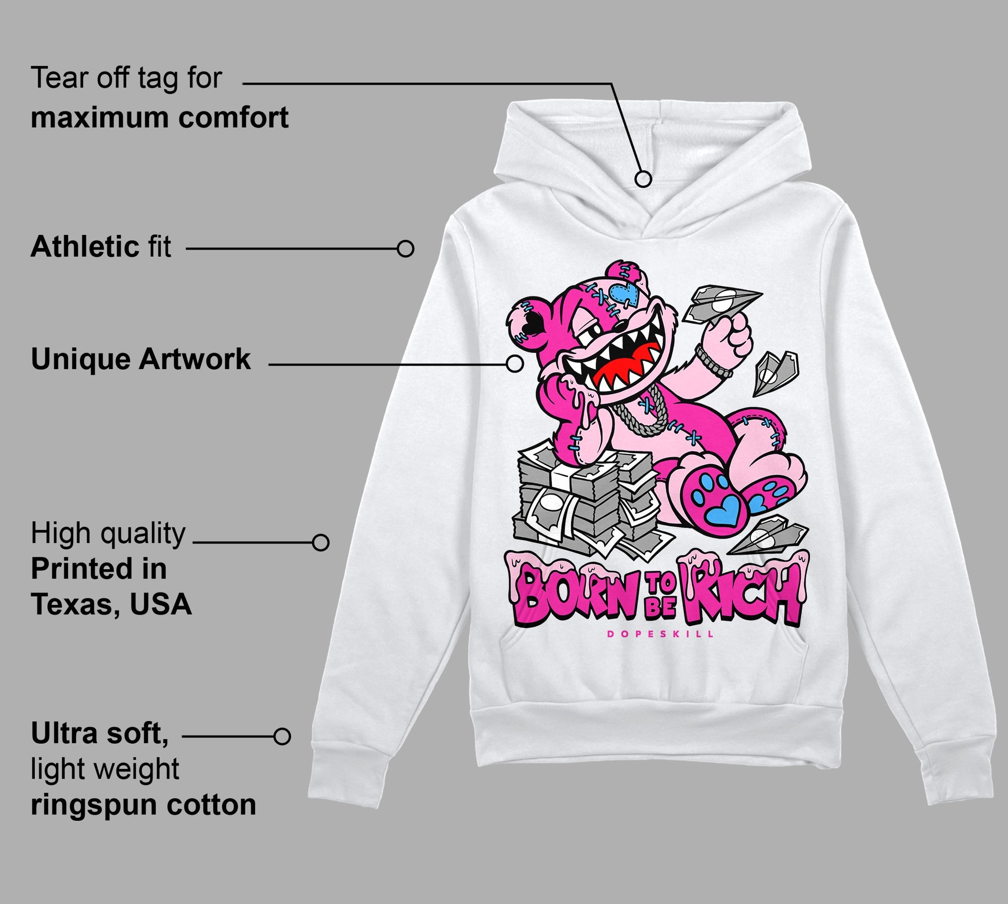 Pink Collection superstreetwear Hoodie Sweatshirt Born To Be Rich Graphic