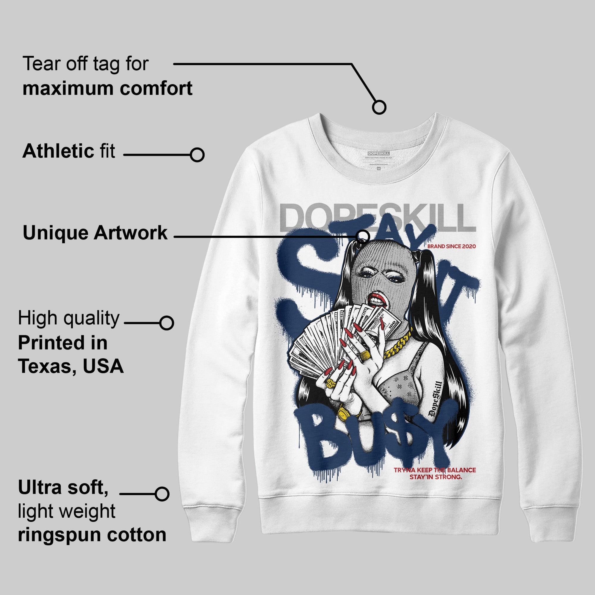 Summit White Navy 4s superstreetwear Sweatshirt Stay It Busy Graphic