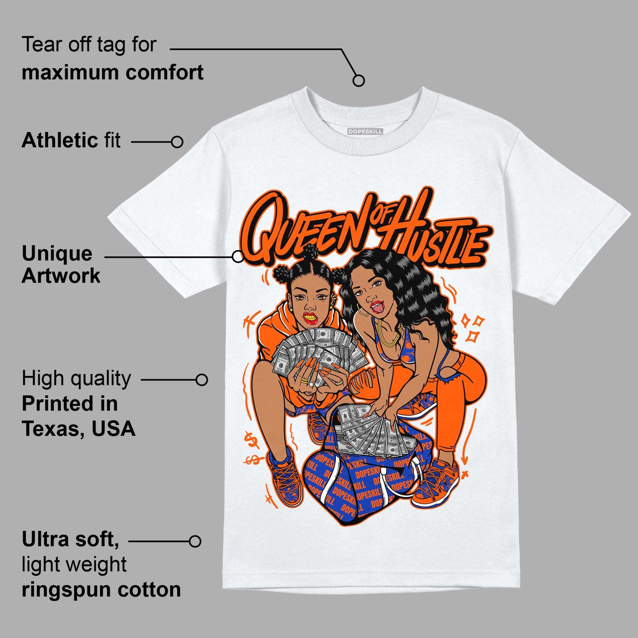 Dunk Low Futura Orange Blaze superstreetwear T-Shirt Queen Of Hustle Graphic