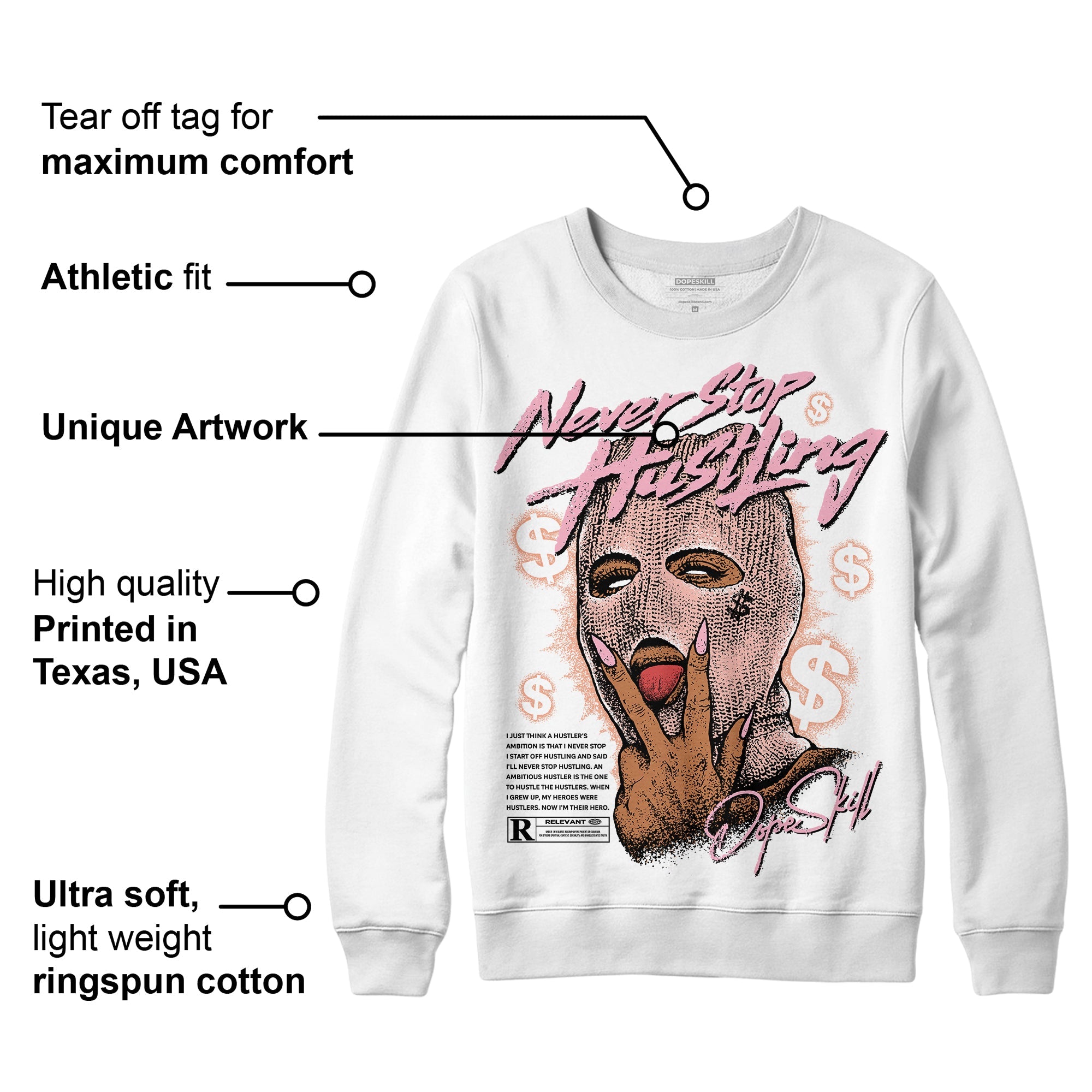 Legend Pink 11s superstreetwear Sweatshirt Never Stop Hustling Graphic
