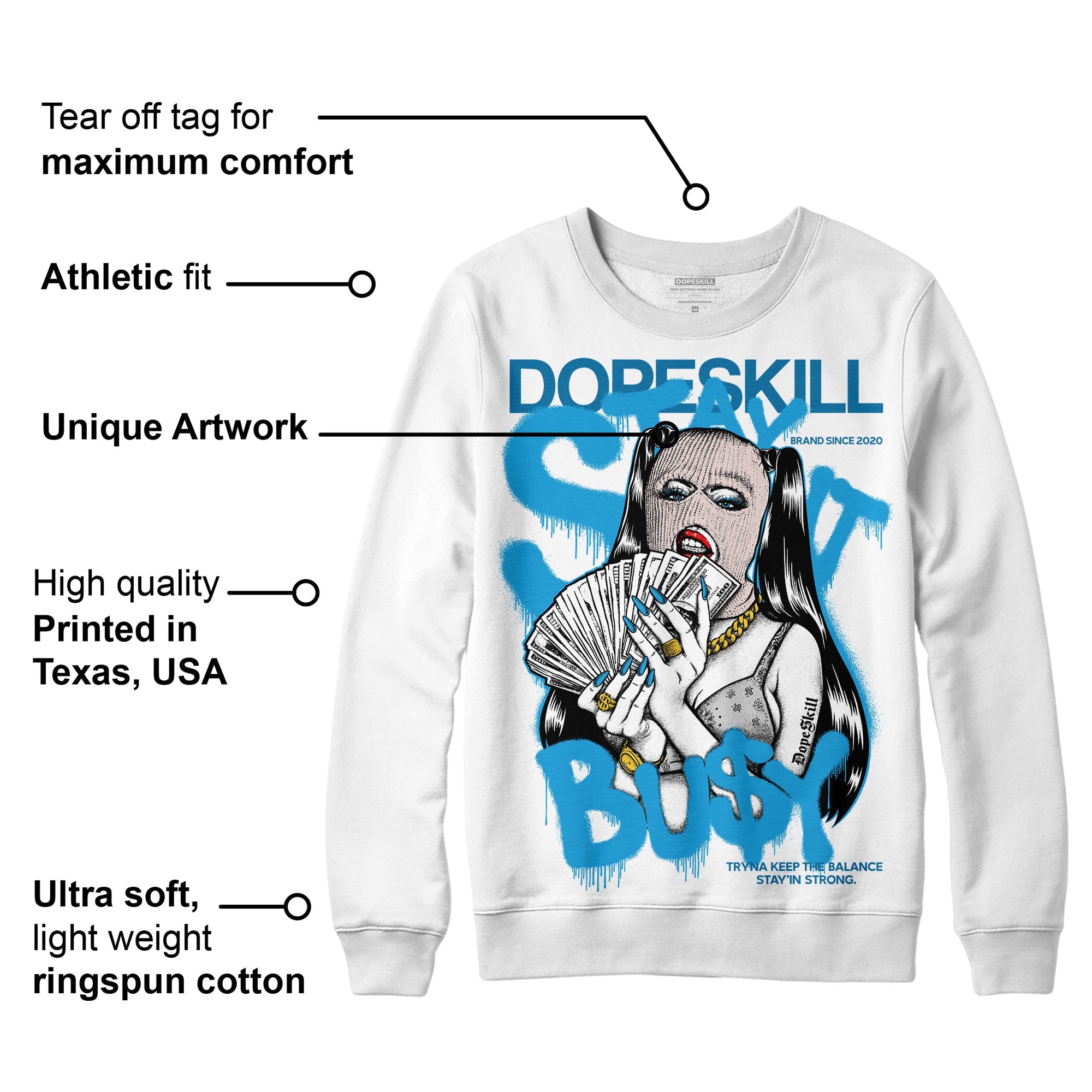 Military Blue 4s superstreetwear Sweatshirt Stay It Busy Graphic
