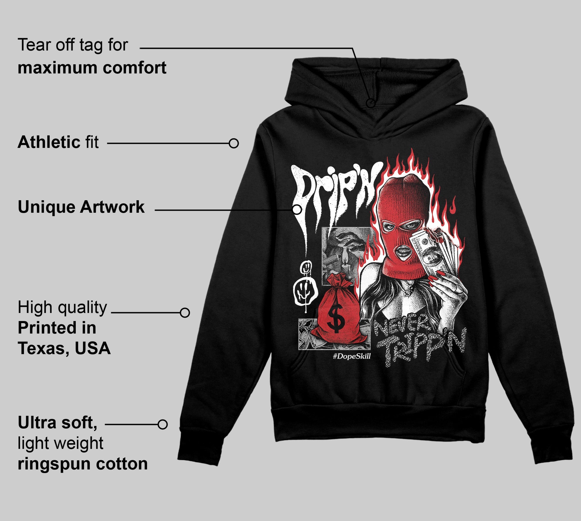 Black Cement 3s superstreetwear Hoodie Sweatshirt Drip'n Never Tripp'n Graphic