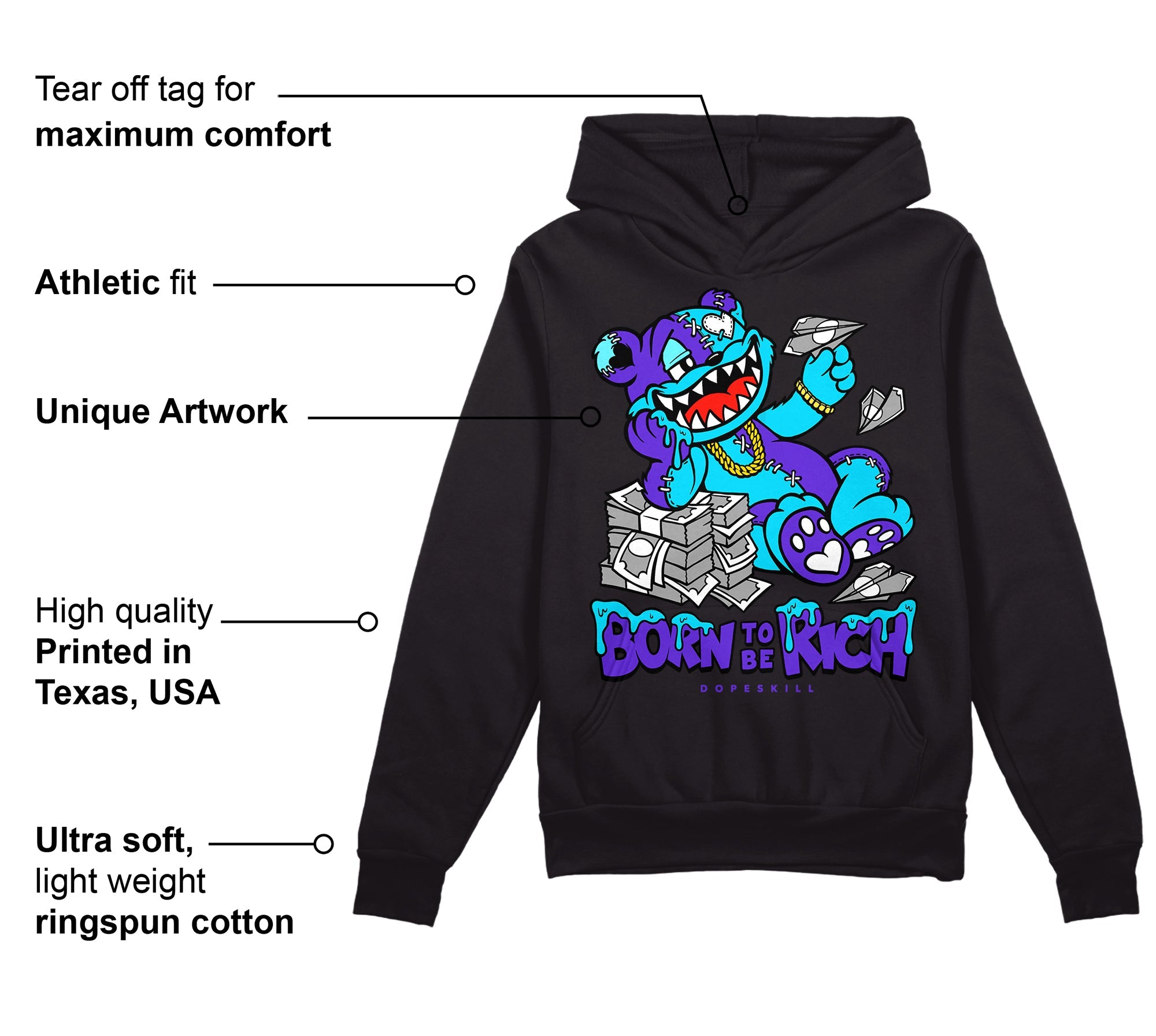 Aqua 6s superstreetwear Hoodie Sweatshirt Born To Be Rich Graphic