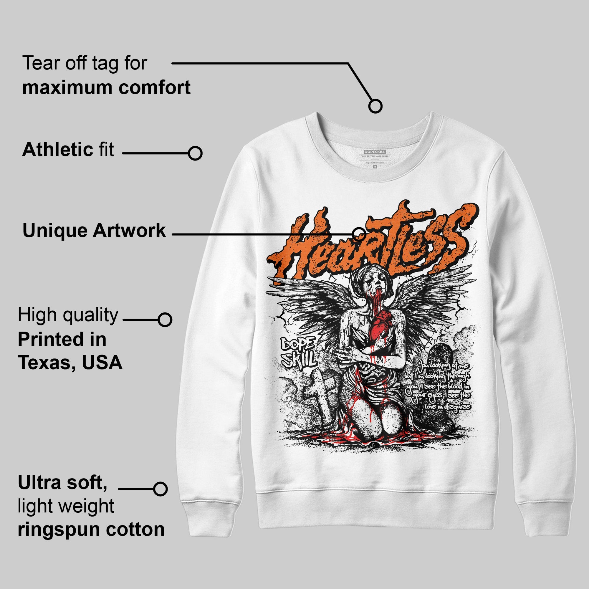Orange Black White superstreetwear Sweatshirt Heartless Graphic