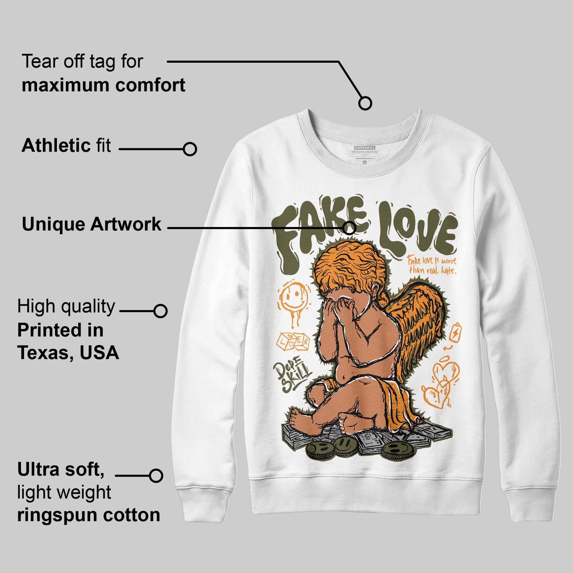 Olive 5s superstreetwear Sweatshirt False Love Graphic