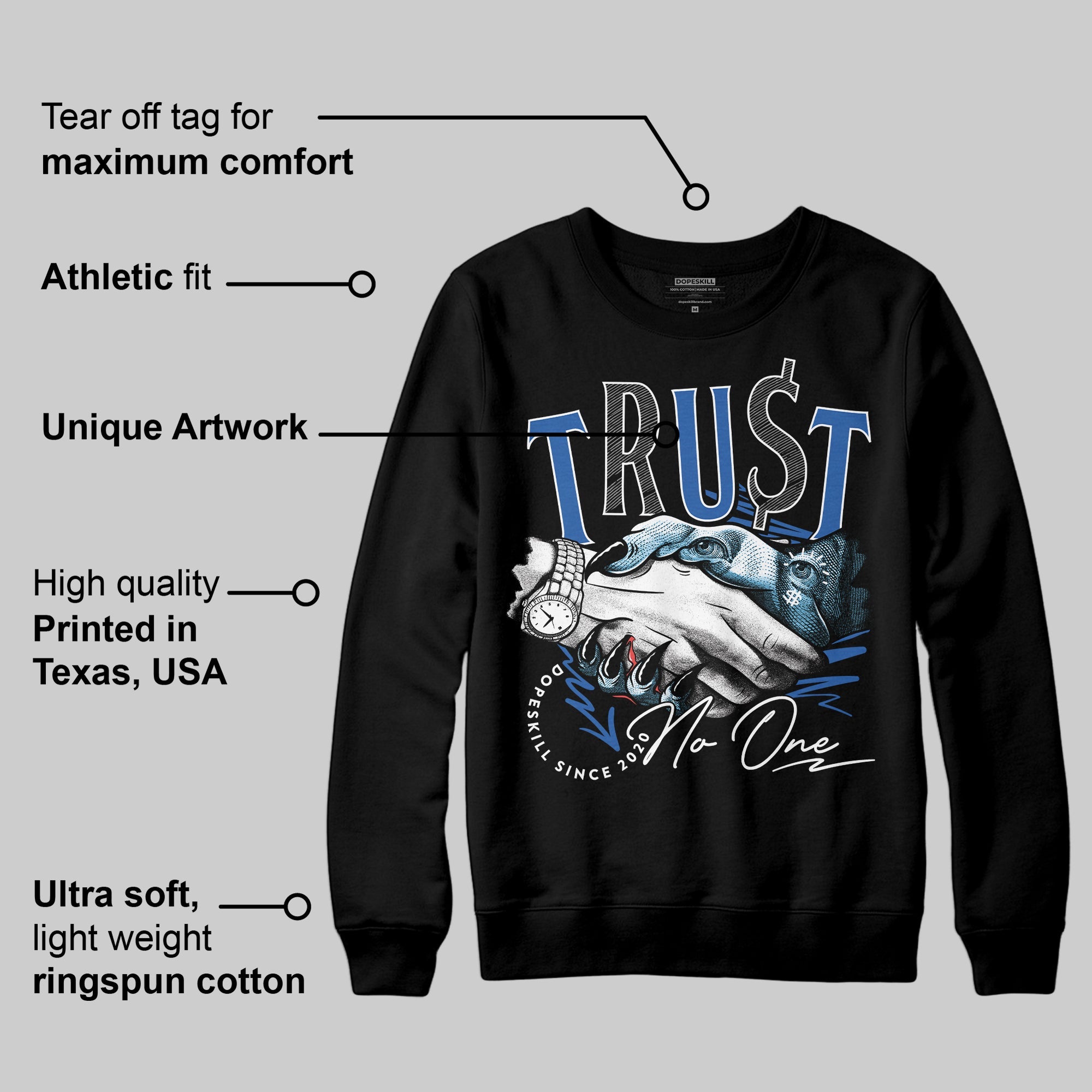Blueberry 12s superstreetwear Sweatshirt Trust No One Graphic