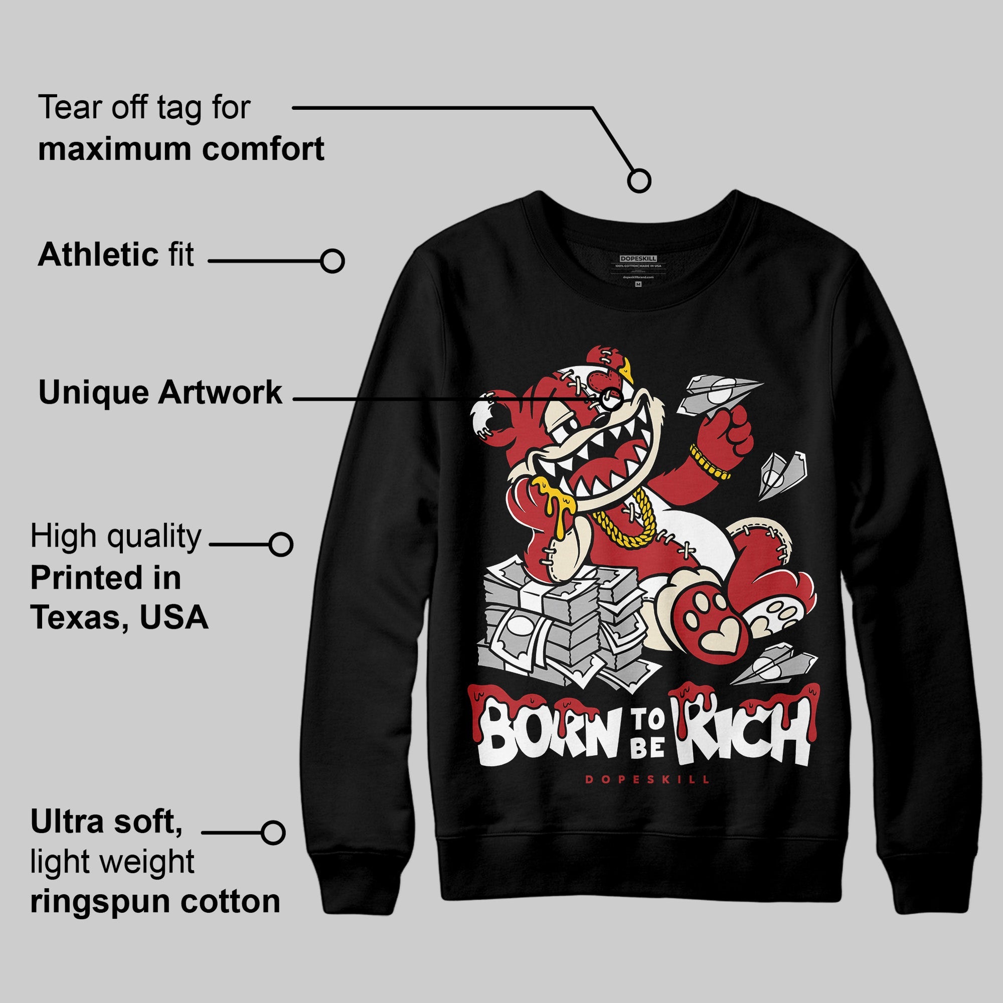 Black Toe Reimagined 1s superstreetwear Sweatshirt Born To Be Rich Graphic
