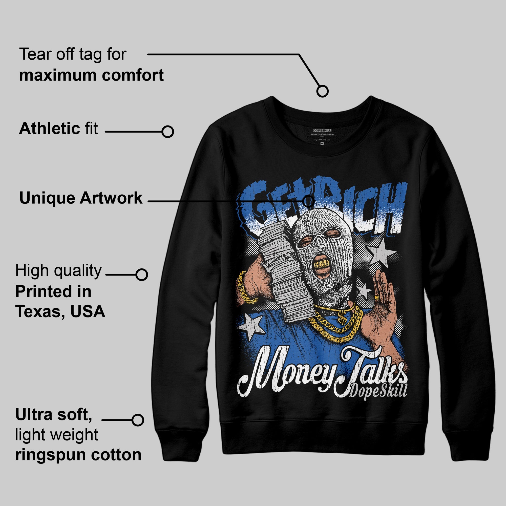 Blueberry 12s superstreetwear Sweatshirt Get Rich Graphic
