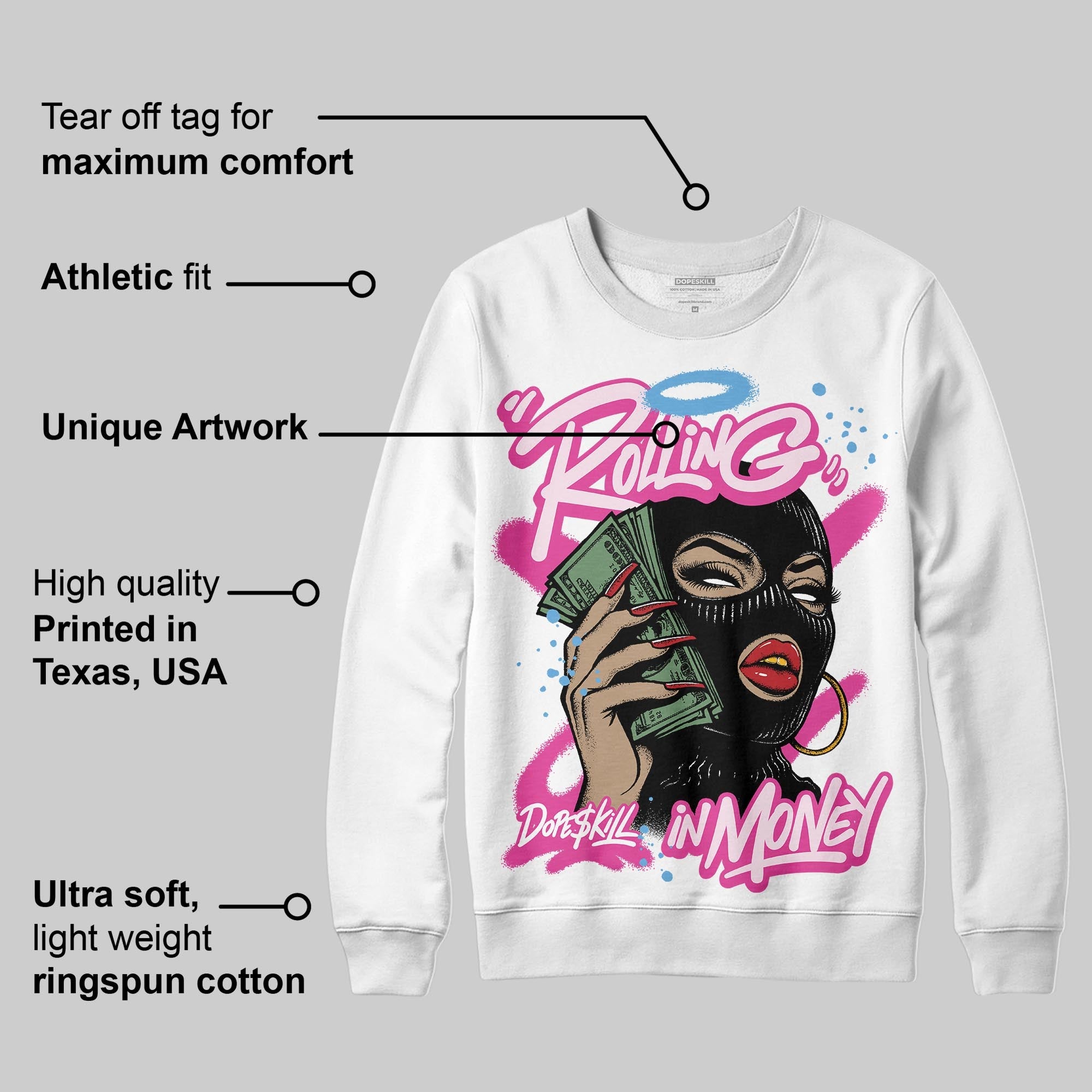 Triple Pink Dunk superstreetwear Sweatshirt Rolling in Money Graphic