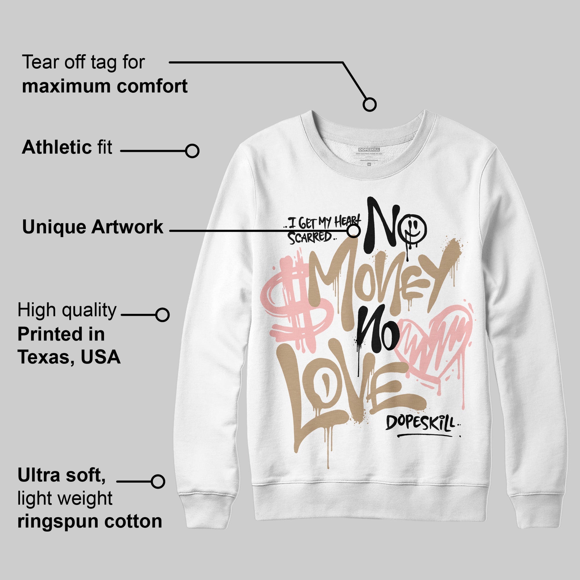 AIR FORCE 1 LINEN superstreetwear Sweatshirt No Money No Love Typo Graphic