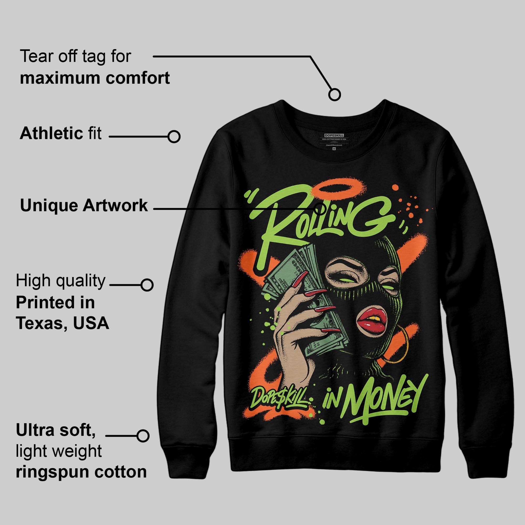Neon Green Collection superstreetwear Sweatshirt Rolling in Money Graphic