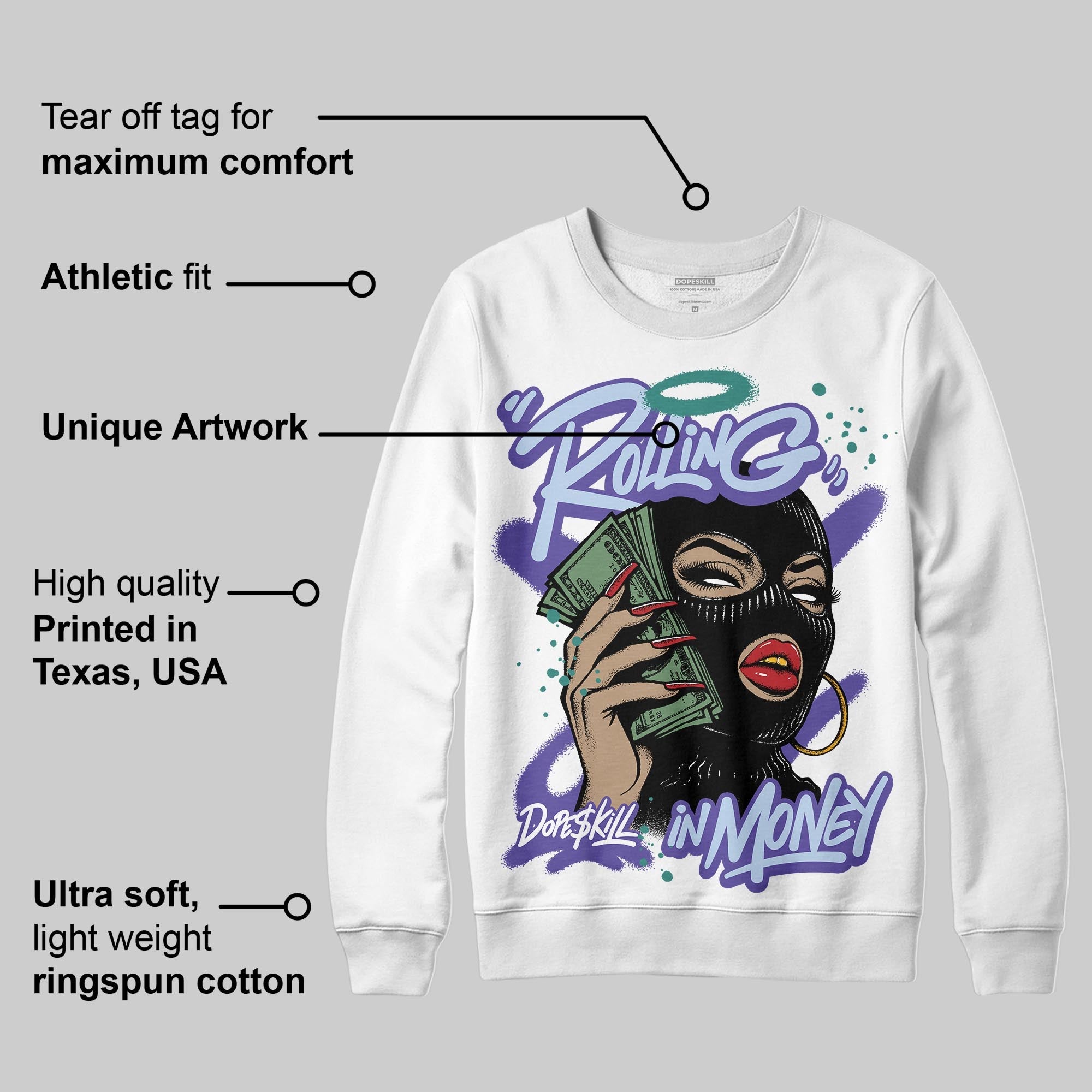 Grape 5s superstreetwear Sweatshirt Rolling in Money Graphic