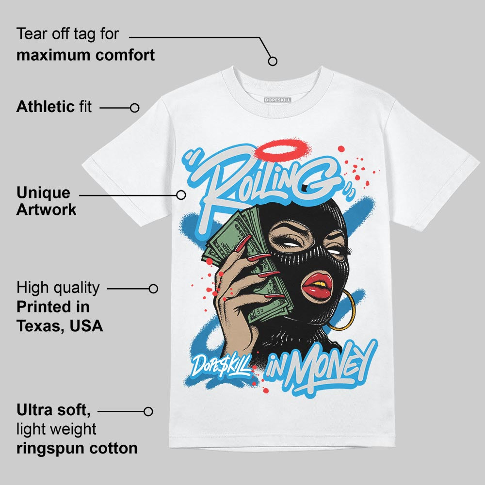 Military Blue 4s superstreetwear T-Shirt Rolling in Money Graphic