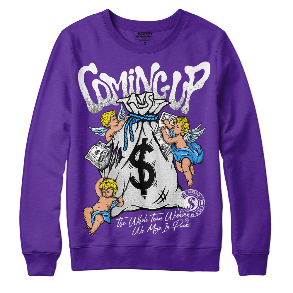 PURPLE Collection superstreetwear Purple Sweatshirt Money Bag Coming Up Graphic