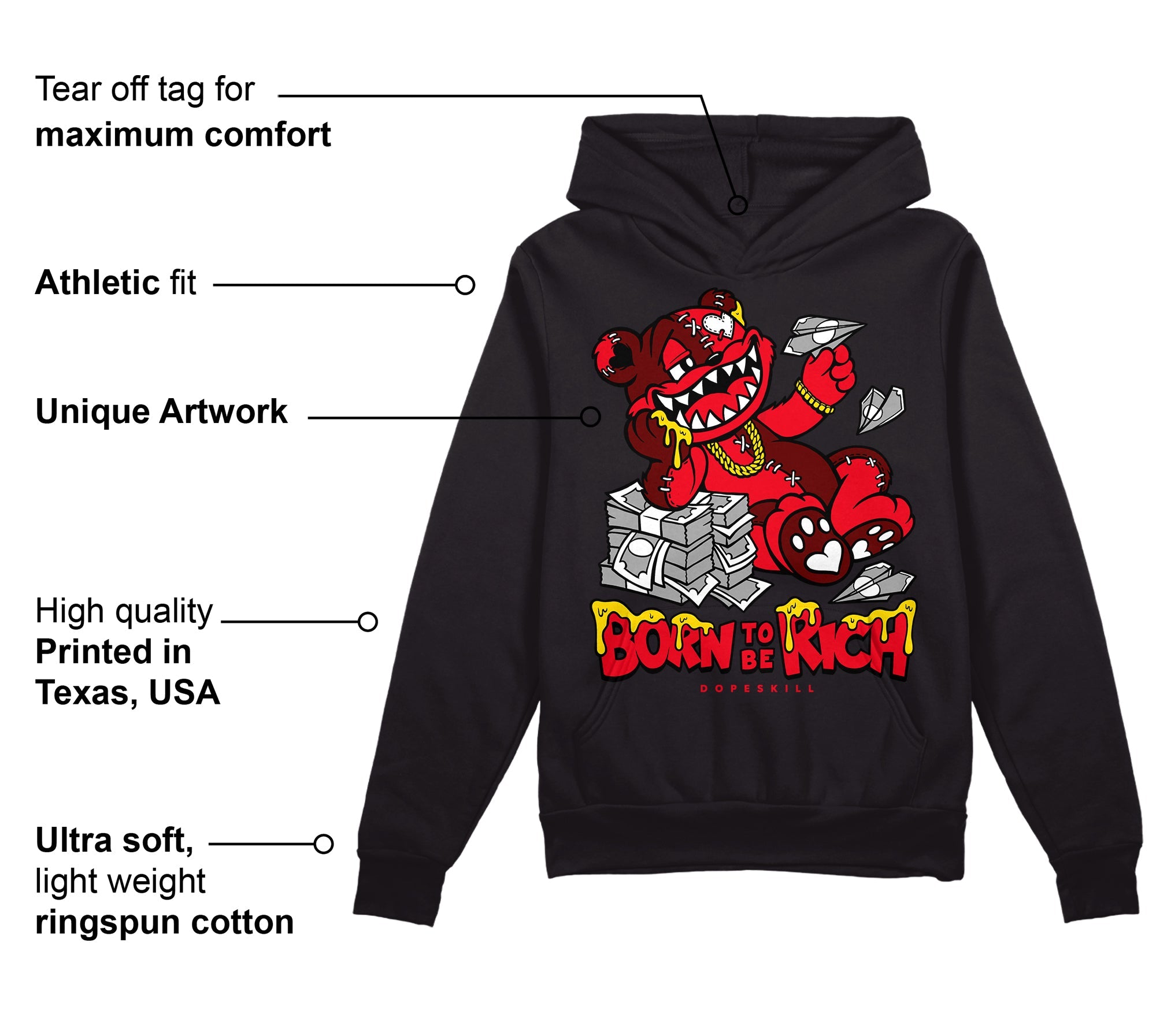 Red Thunder 4s superstreetwear Hoodie Sweatshirt Born To Be Rich Graphic