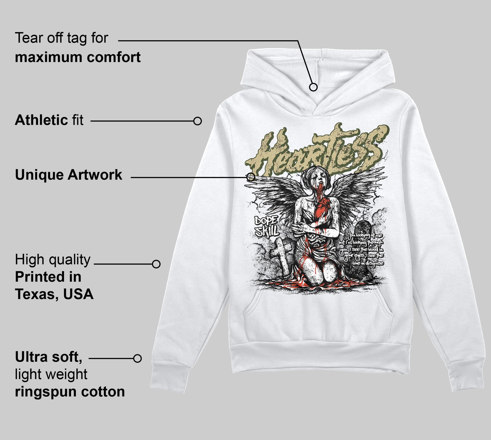 Olive Collection superstreetwear Hoodie Sweatshirt Heartless Graphic