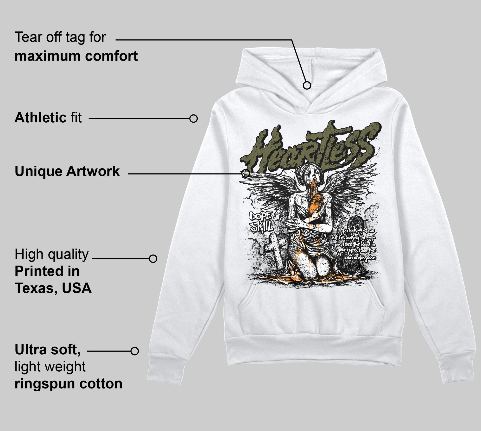 Olive 5s superstreetwear Hoodie Sweatshirt Heartless Graphic