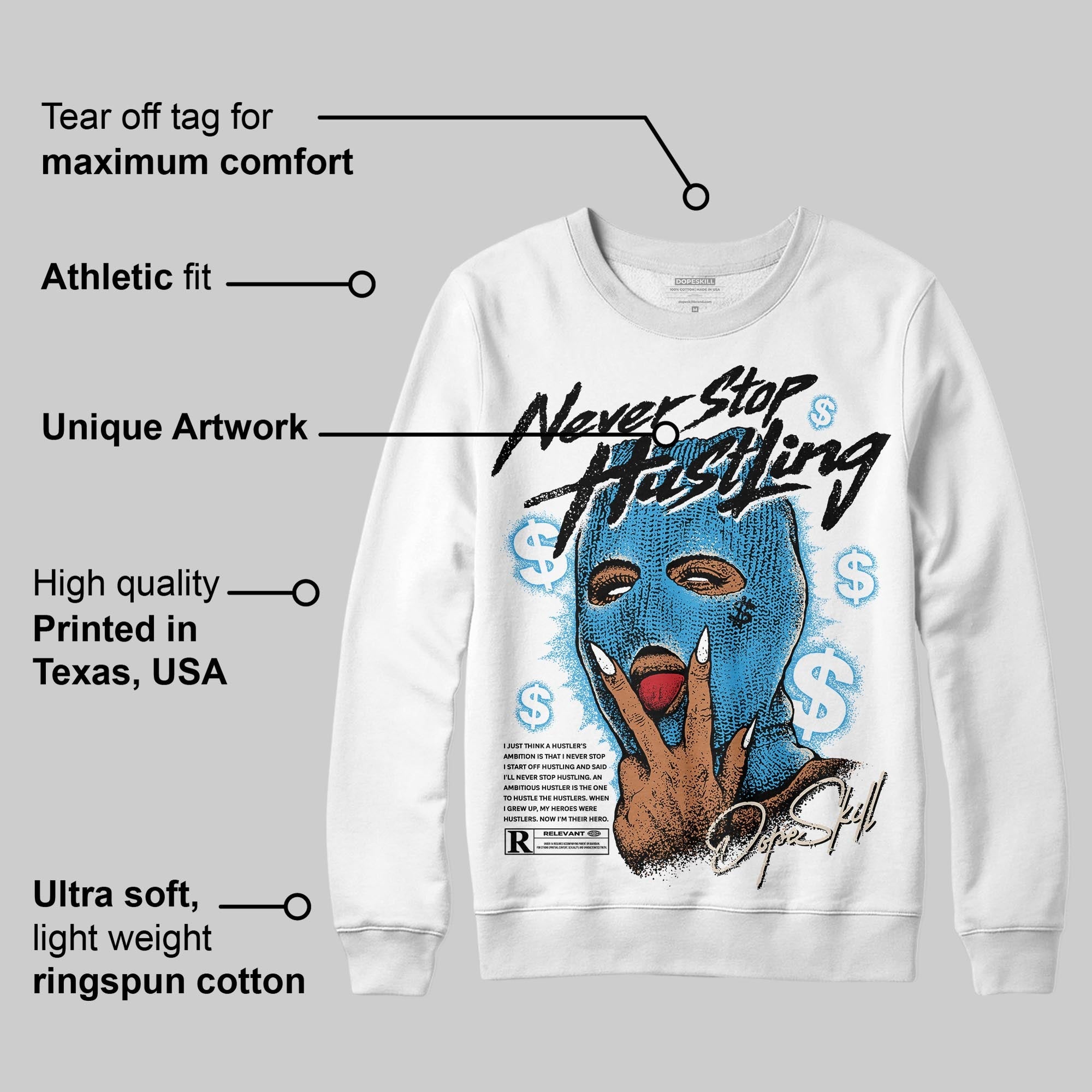 UNC Reimagined 1s superstreetwear Sweatshirt Never Stop Hustling Graphic