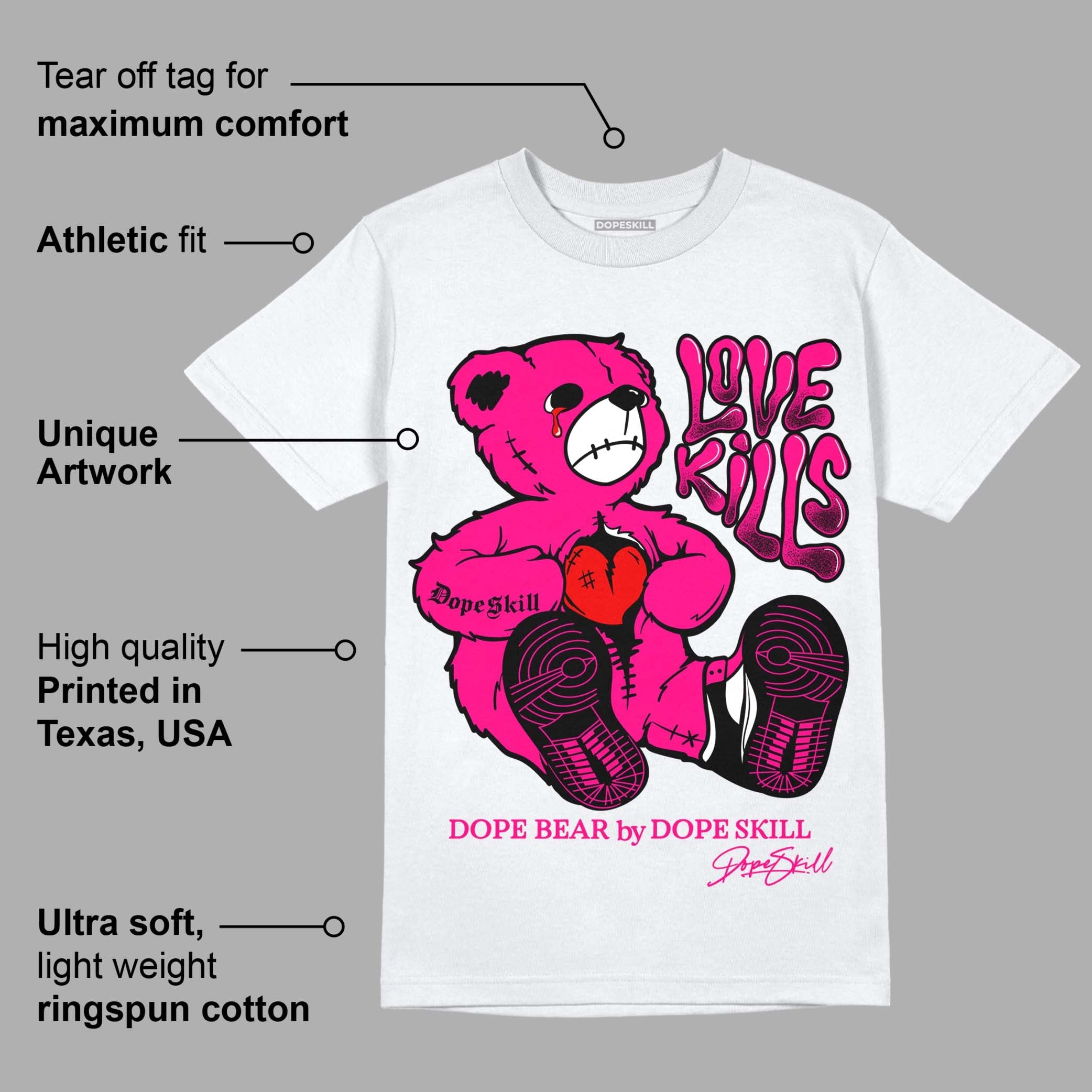 Fierce Pink 1s superstreetwear T-Shirt Love Kills Graphic