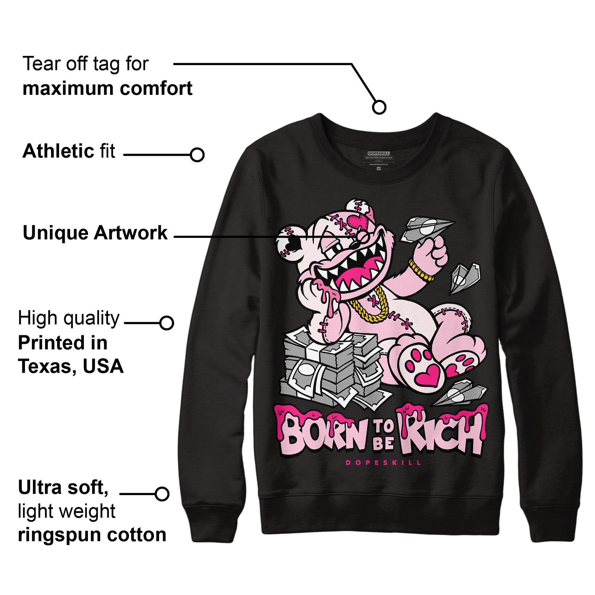 Dunk Pink Foam superstreetwear Sweatshirt Born To Be Rich Graphic