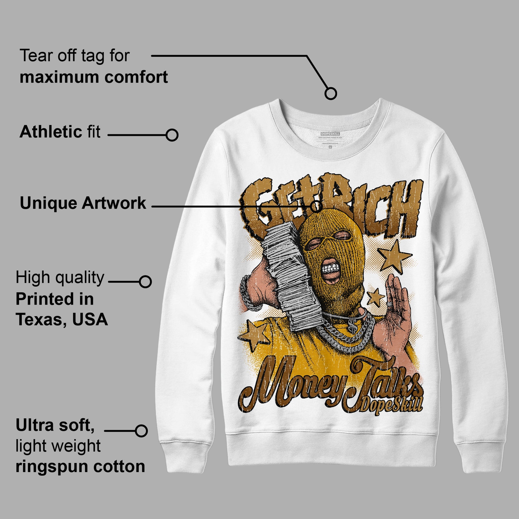 Wheat 13s superstreetwear Sweatshirt Get Rich Graphic