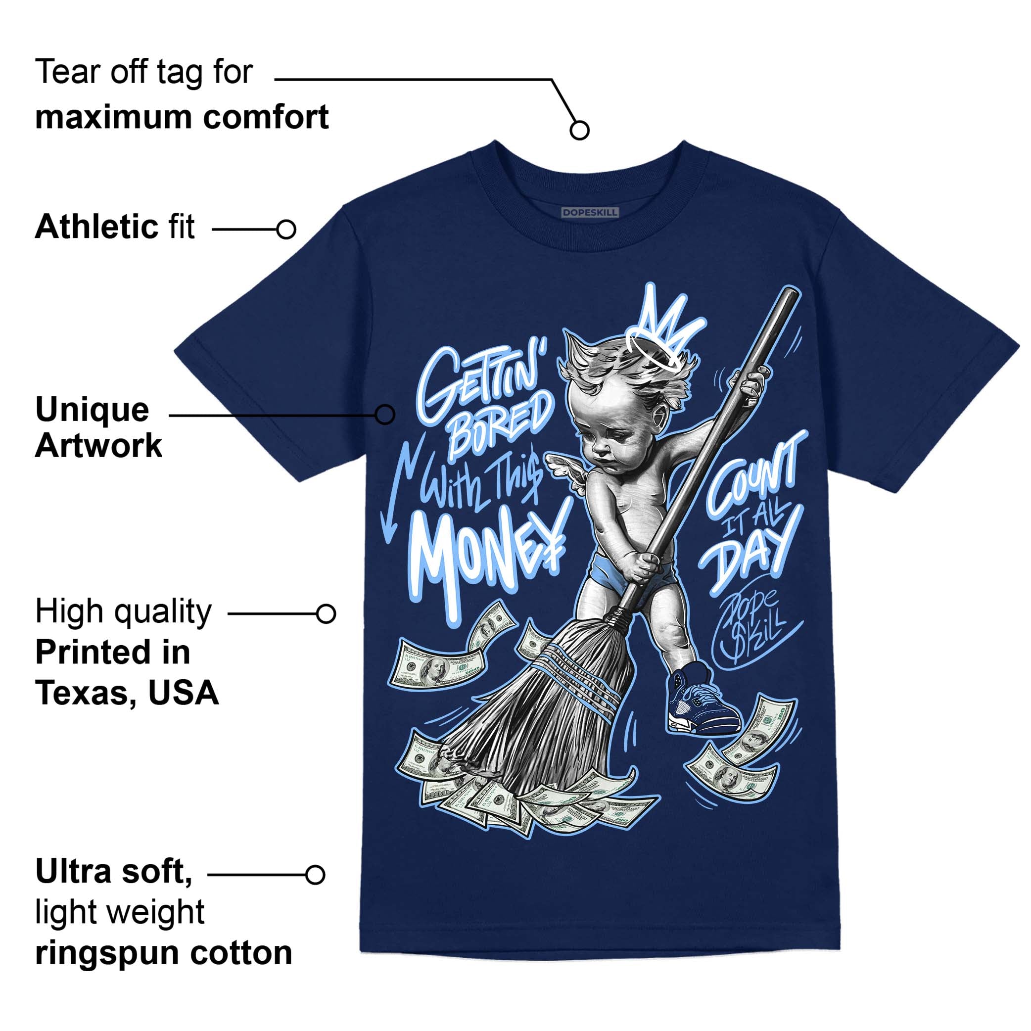 Midnight Navy 5s superstreetwear Navy T-Shirt Gettin Bored With This Money Graphic