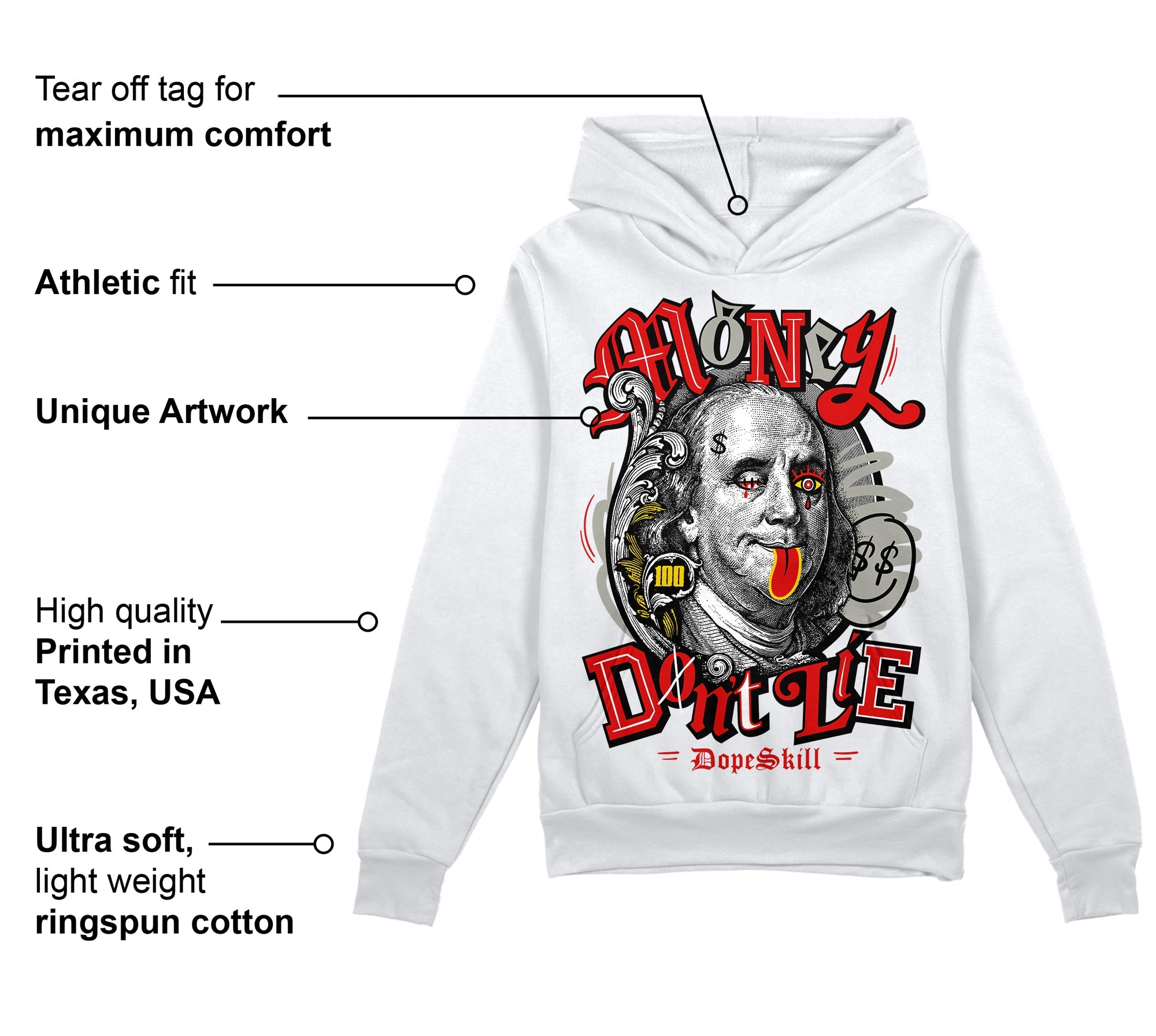Fire Red 3s superstreetwear Hoodie Sweatshirt Money Don't Lie Graphic