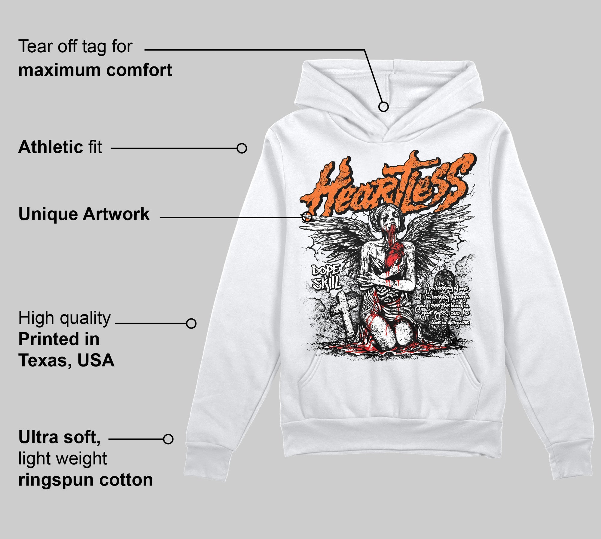 Orange Black White superstreetwear Hoodie Sweatshirt Heartless Graphic