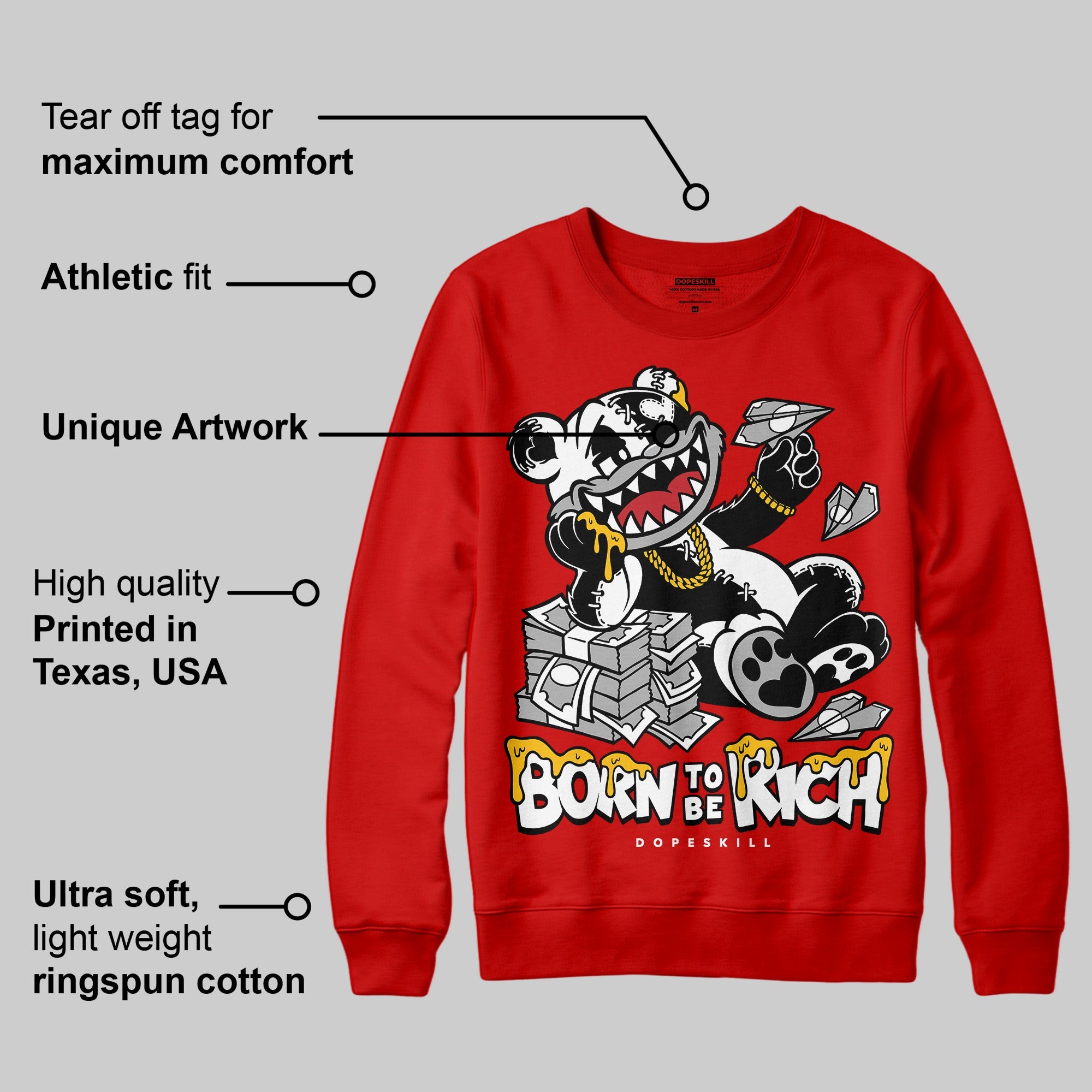 Bred Velvet 11s superstreetwear Red Sweatshirt Born To Be Rich Graphic