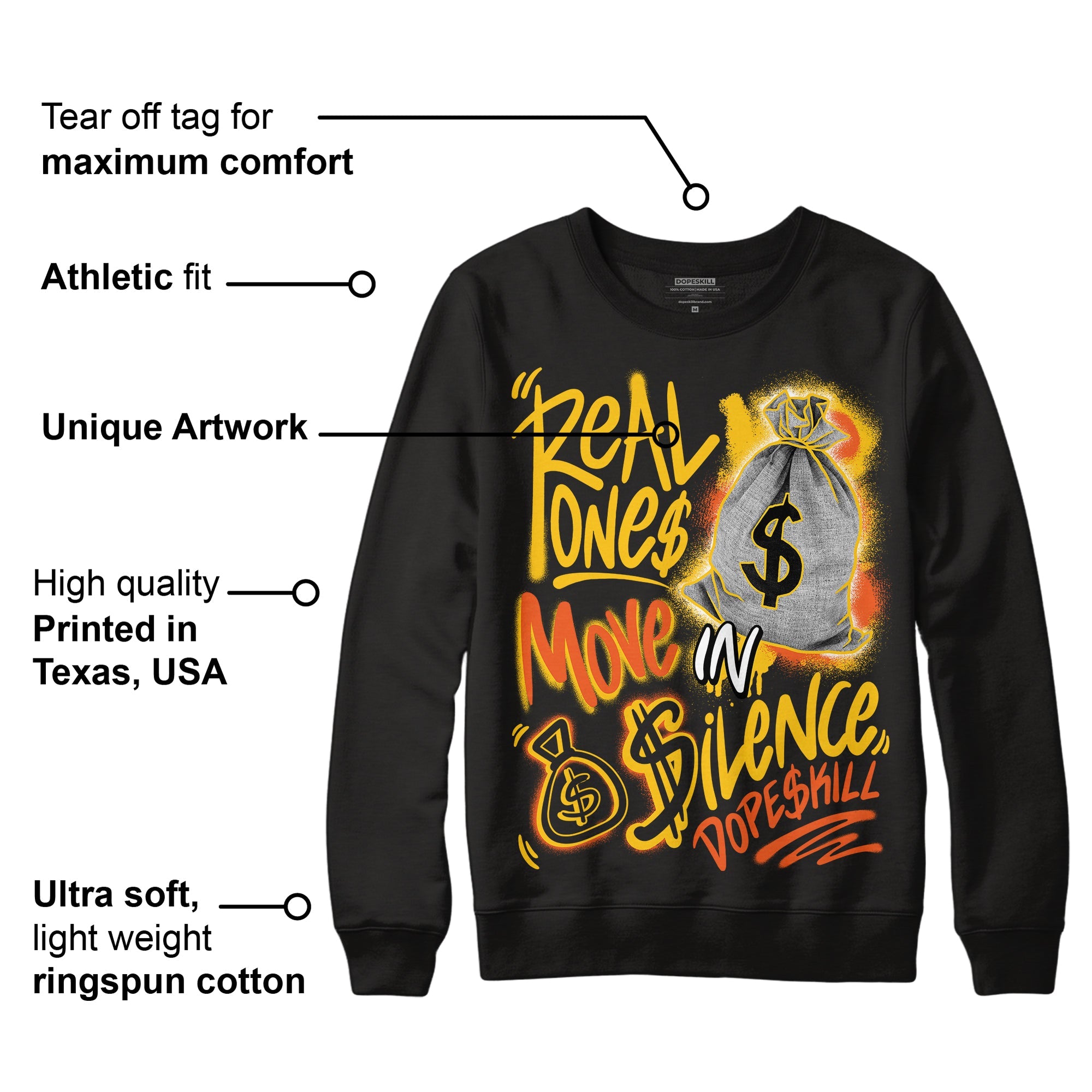Yellow Collection superstreetwear Sweatshirt Real Ones Move In Silence Graphic