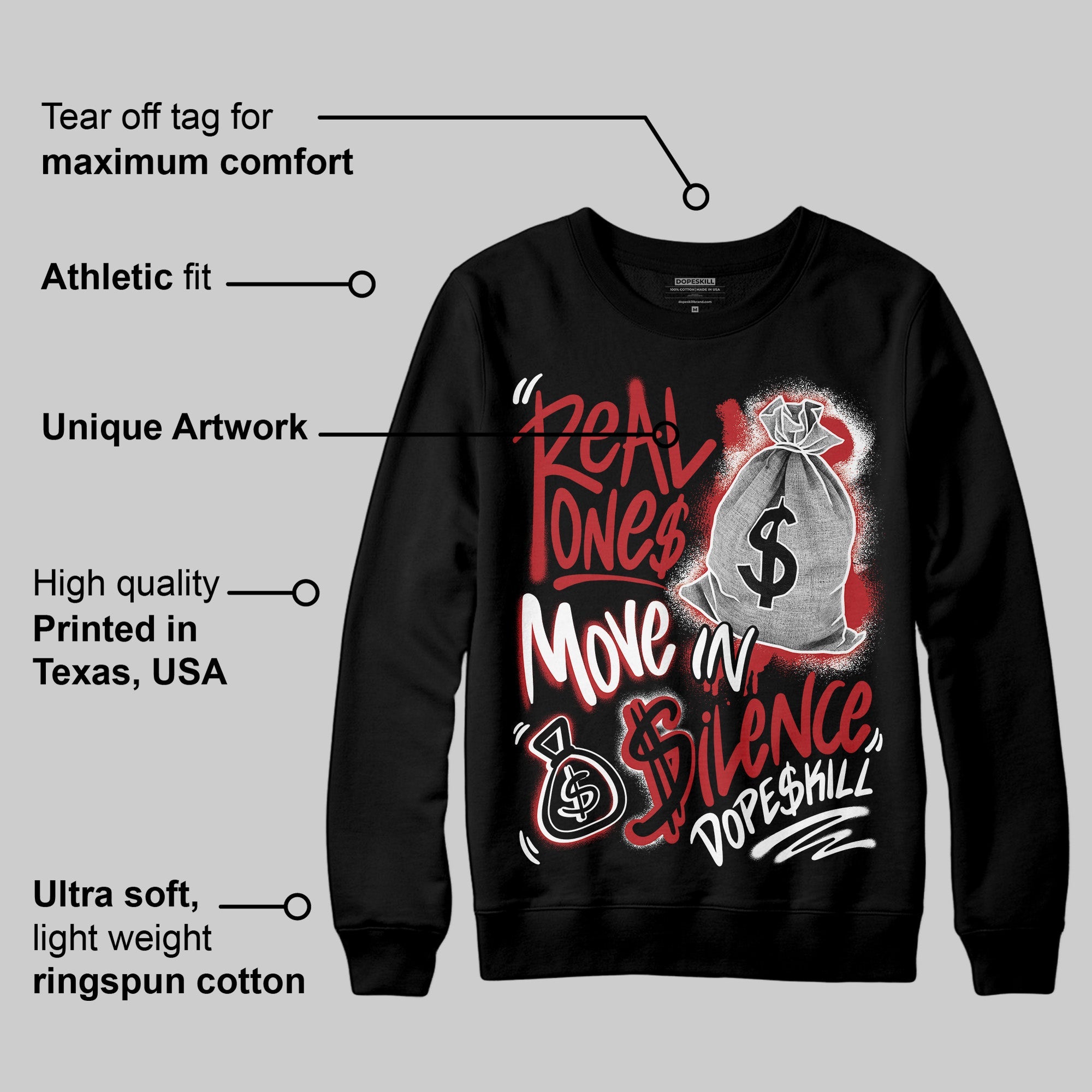 Black Toe Reimagined 1s superstreetwear Sweatshirt Real Ones Move In Silence Graphic