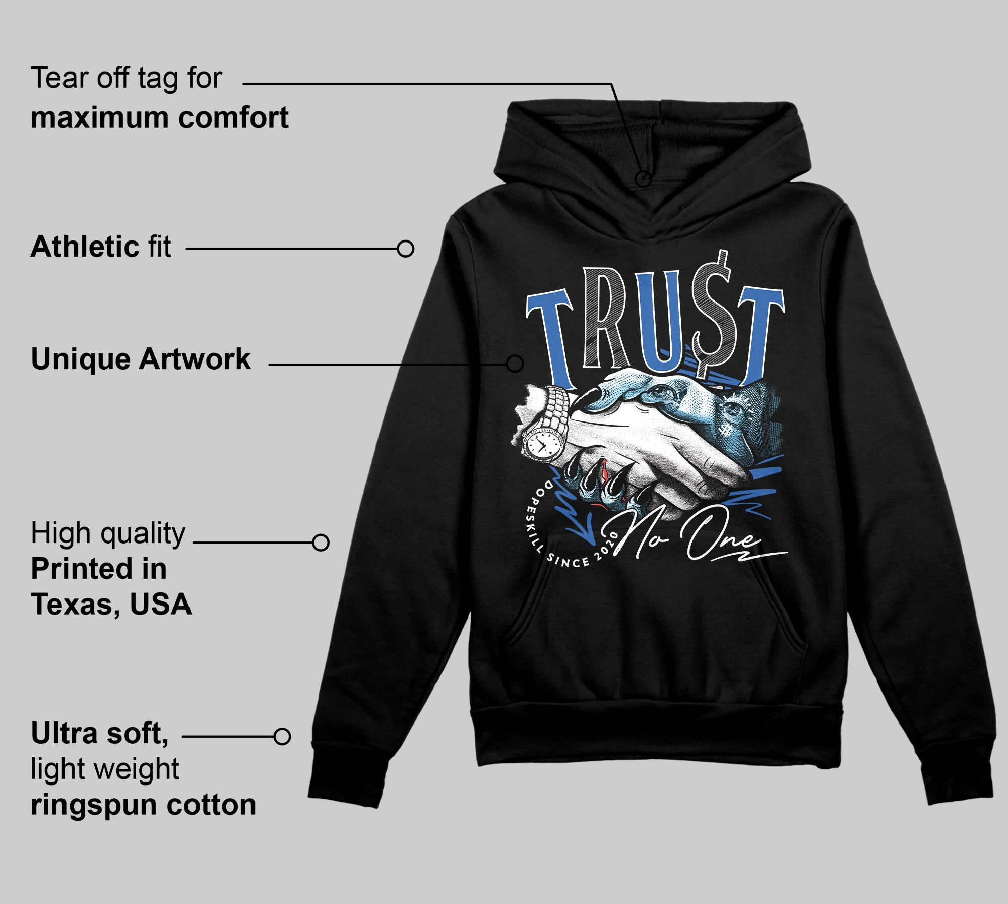 Blueberry 12s superstreetwear Hoodie Sweatshirt Trust No One Graphic