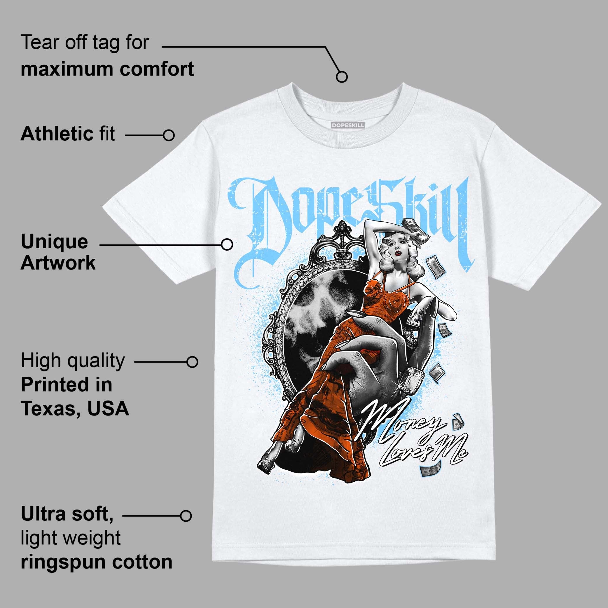 Dunk Low Futura University Blue superstreetwear T-Shirt Money Loves Me Graphic