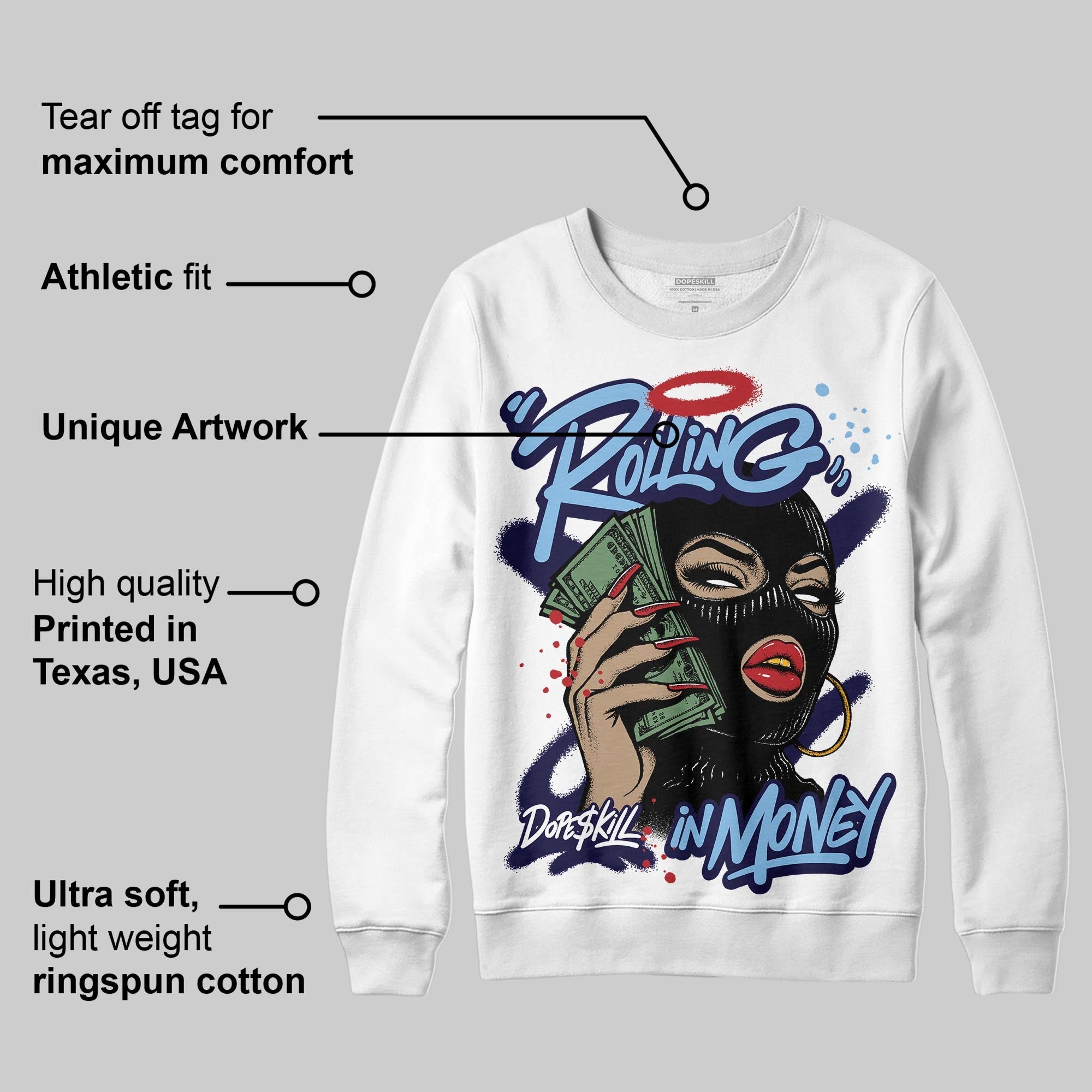 University Blue Collection superstreetwear Sweatshirt Rolling in Money Graphic