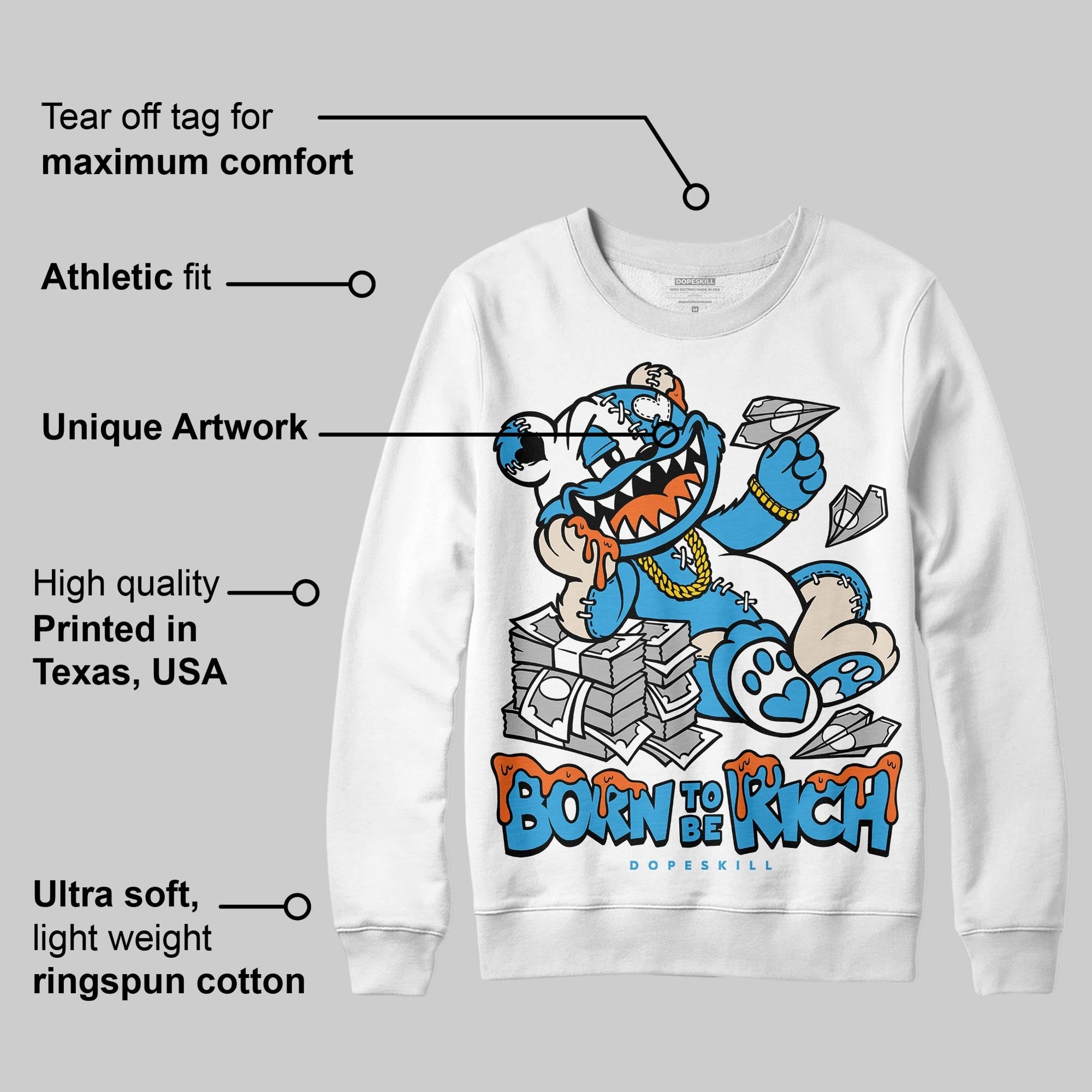 UNC Reimagined 1s superstreetwear Sweatshirt Born To Be Rich Graphic