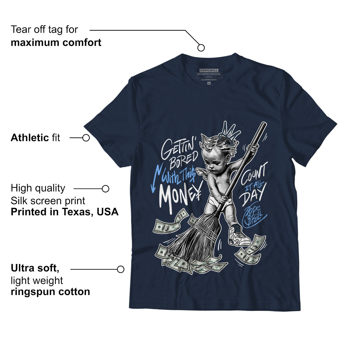 AJ 6 Midnight Navy superstreetwear T-shirt Gettin Bored With This Money Graphic