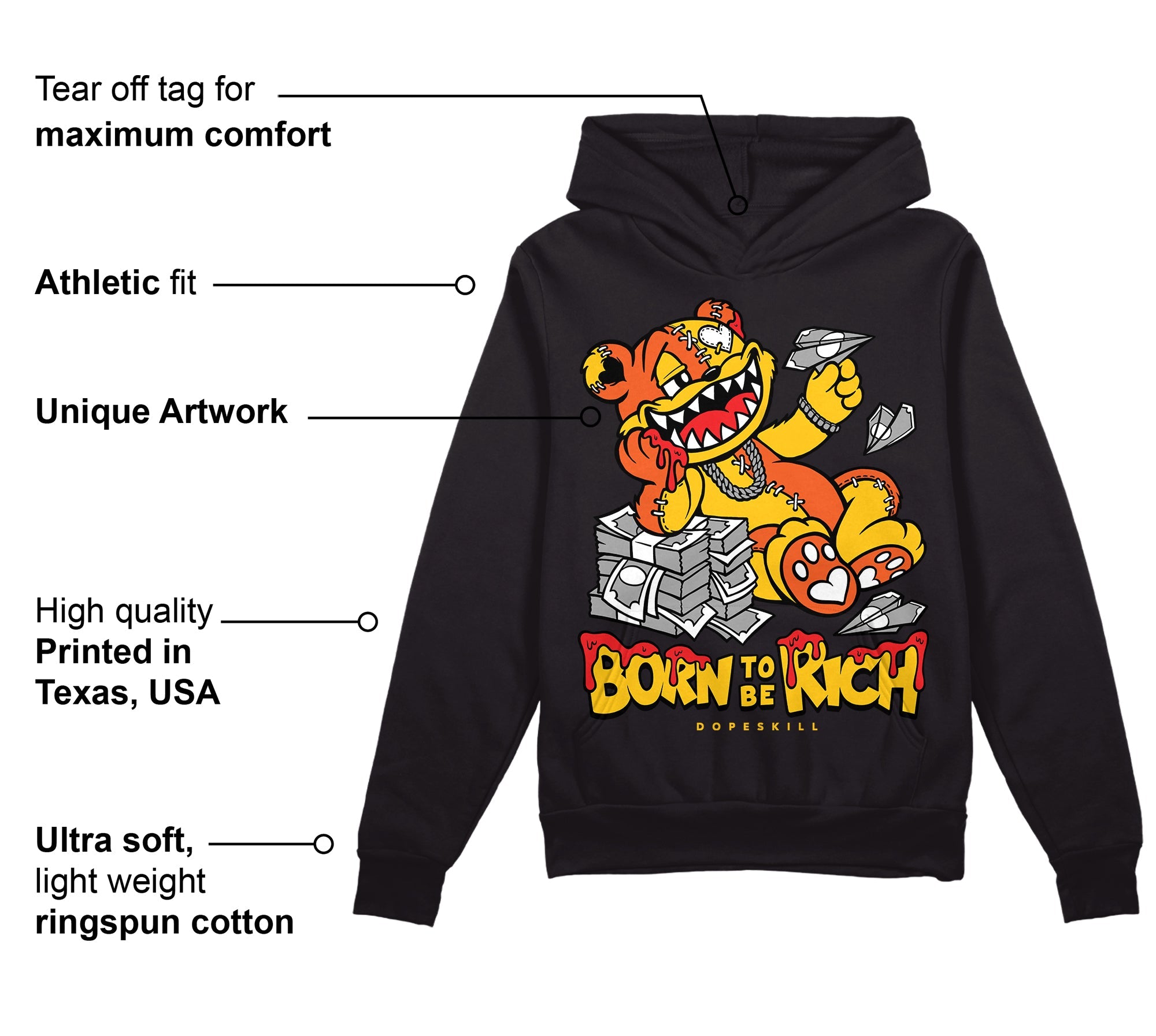 Yellow Collection superstreetwear Hoodie Sweatshirt Born To Be Rich Graphic
