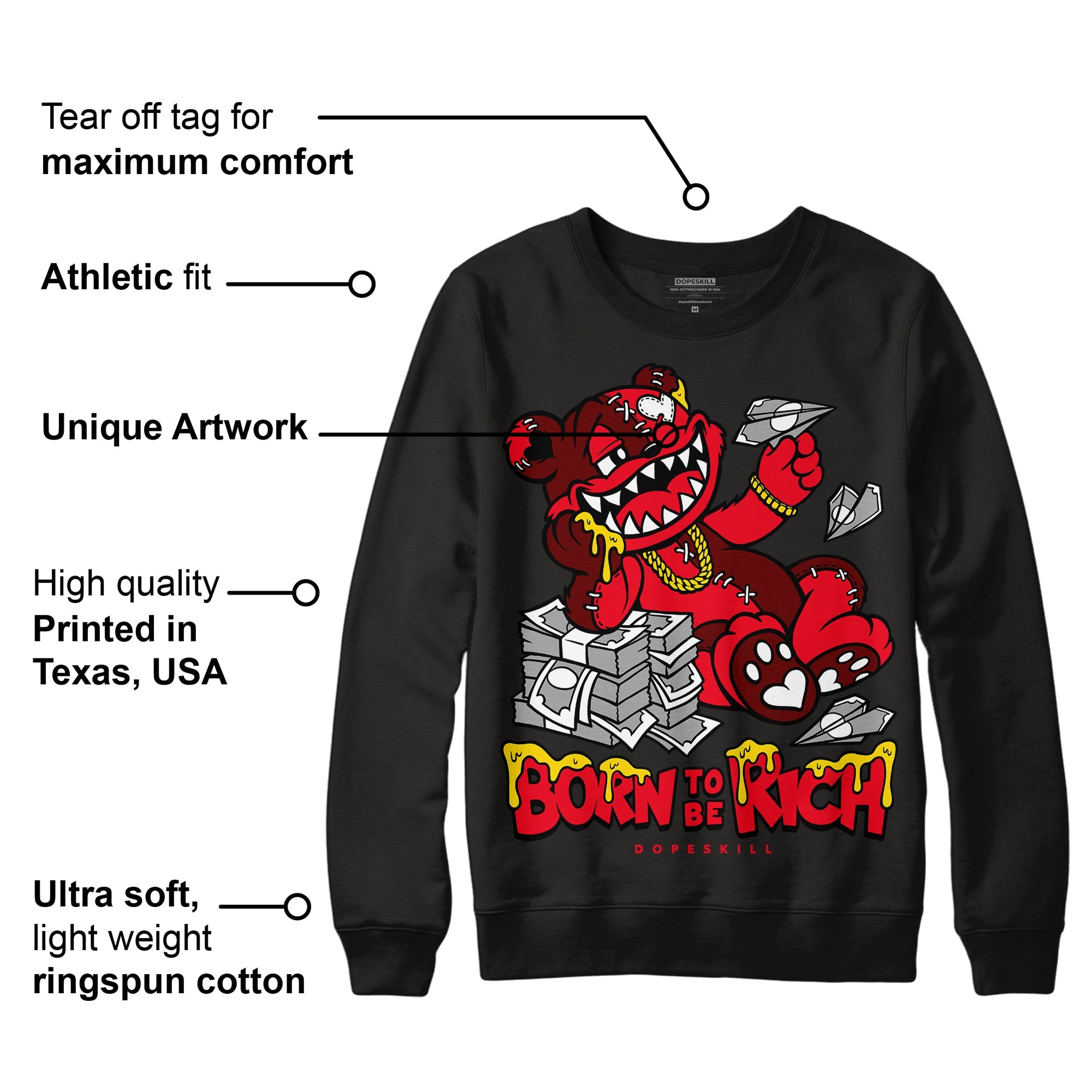 Red Thunder 4s superstreetwear Sweatshirt Born To Be Rich Graphic