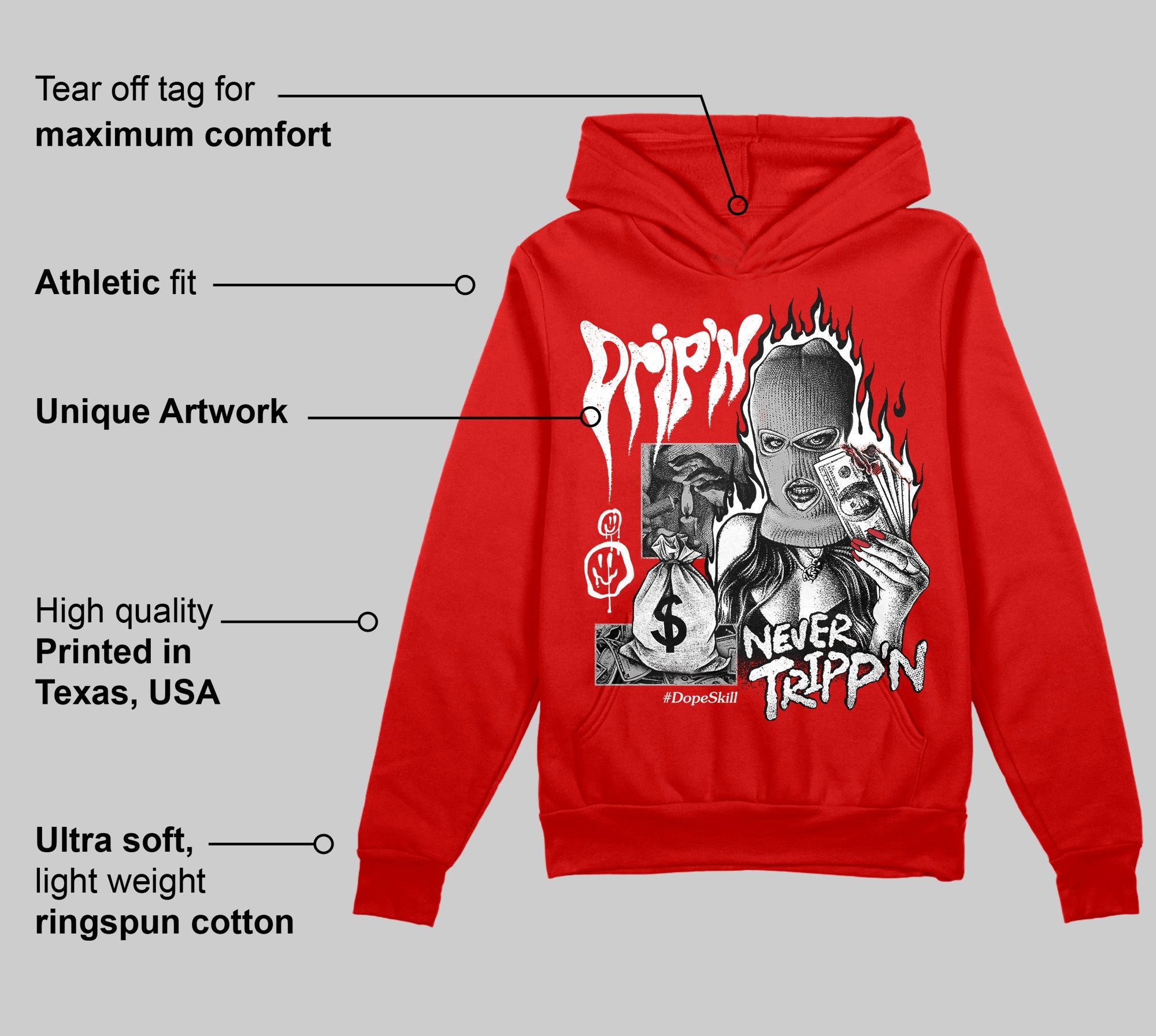 Bred Velvet 11s superstreetwear Red Hoodie Sweatshirt Drip'n Never Tripp'n Graphic
